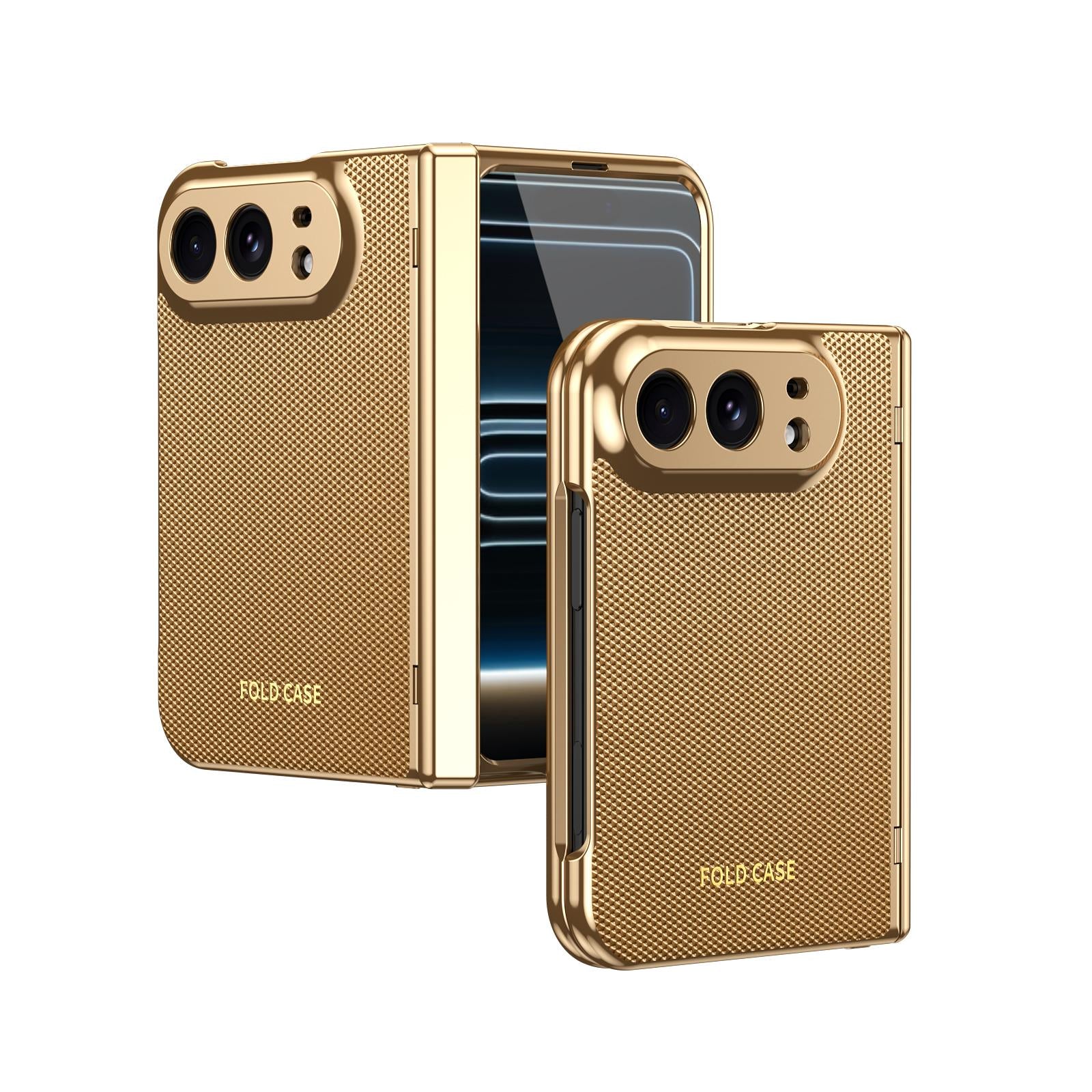 Compatible with iPhone Duo Electroplated PC Fold Shockproof Vegan Leather Phone Case - Gold