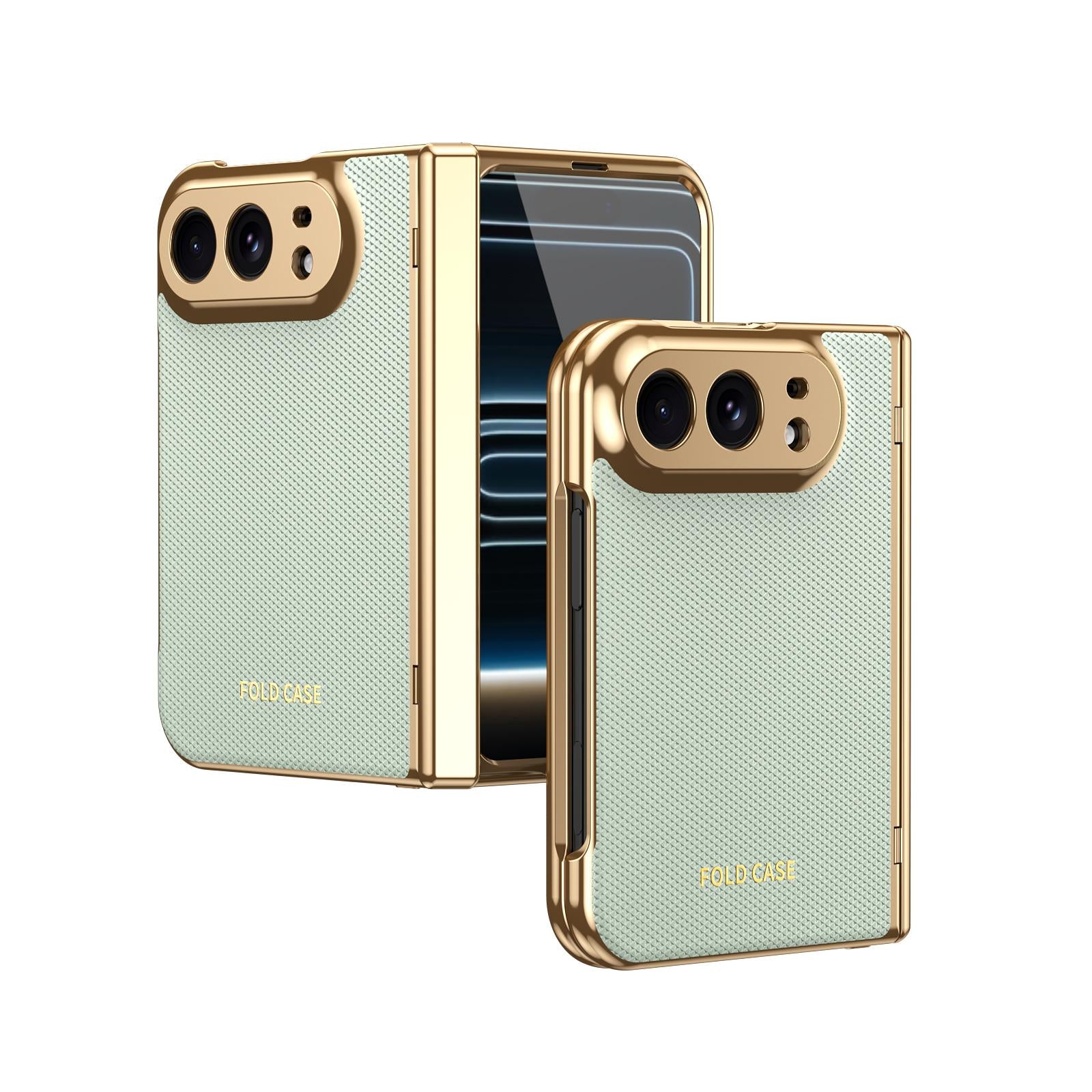 Compatible with iPhone Duo Electroplated PC Fold Shockproof Vegan Leather Phone Case - Cyan