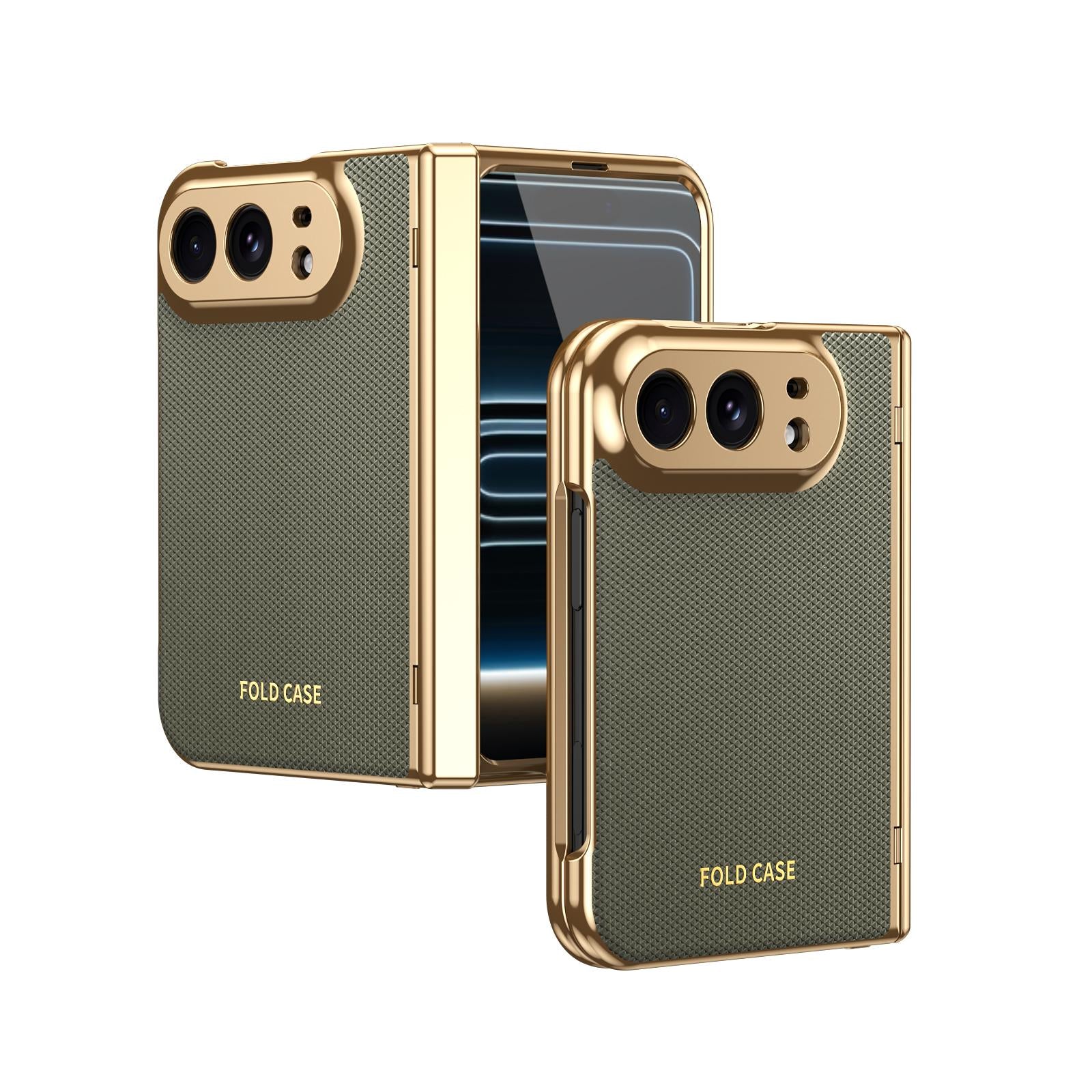 Compatible with iPhone Duo Electroplated PC Fold Shockproof Vegan Leather Phone Case - Olive Green