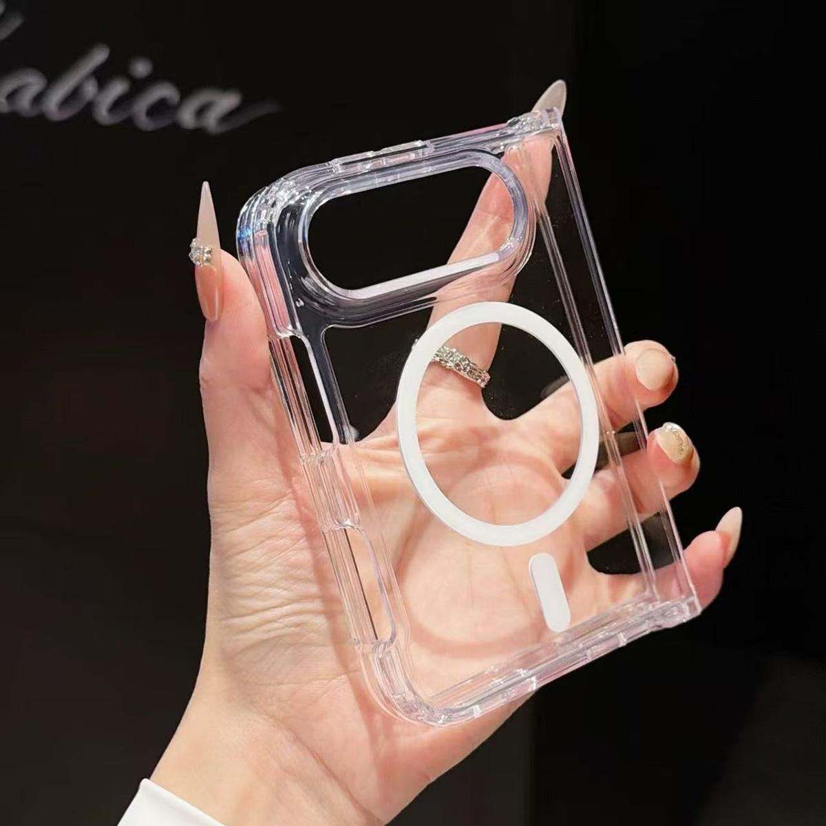 Compatible with iPhone Duo Acrylic Transparent Magnetic Phone Case - White