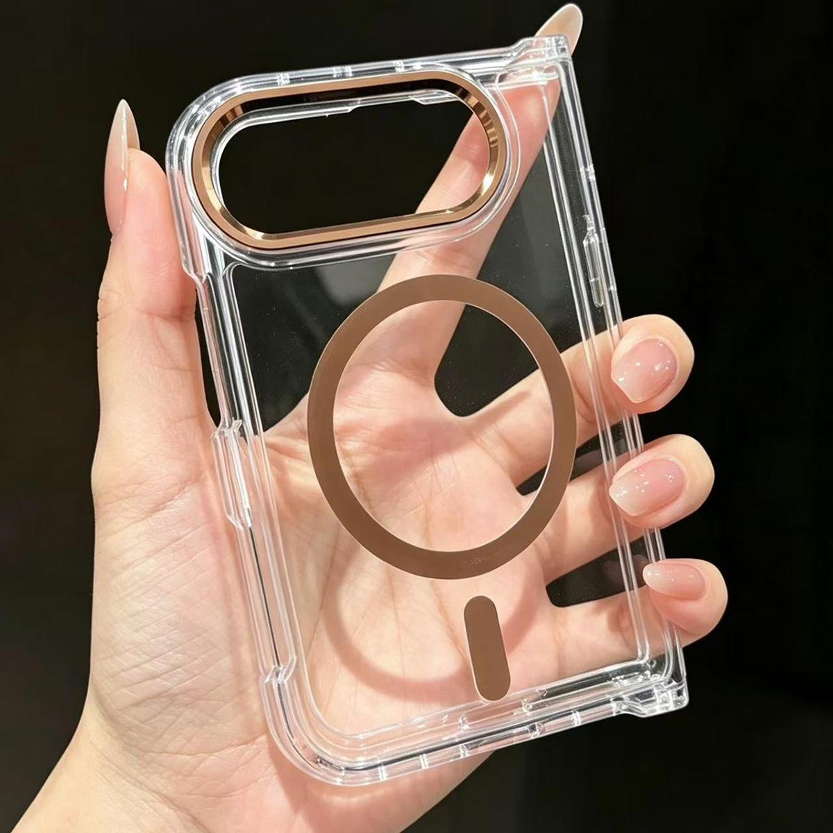 Compatible with iPhone Duo Acrylic Transparent Magnetic Phone Case - Brown