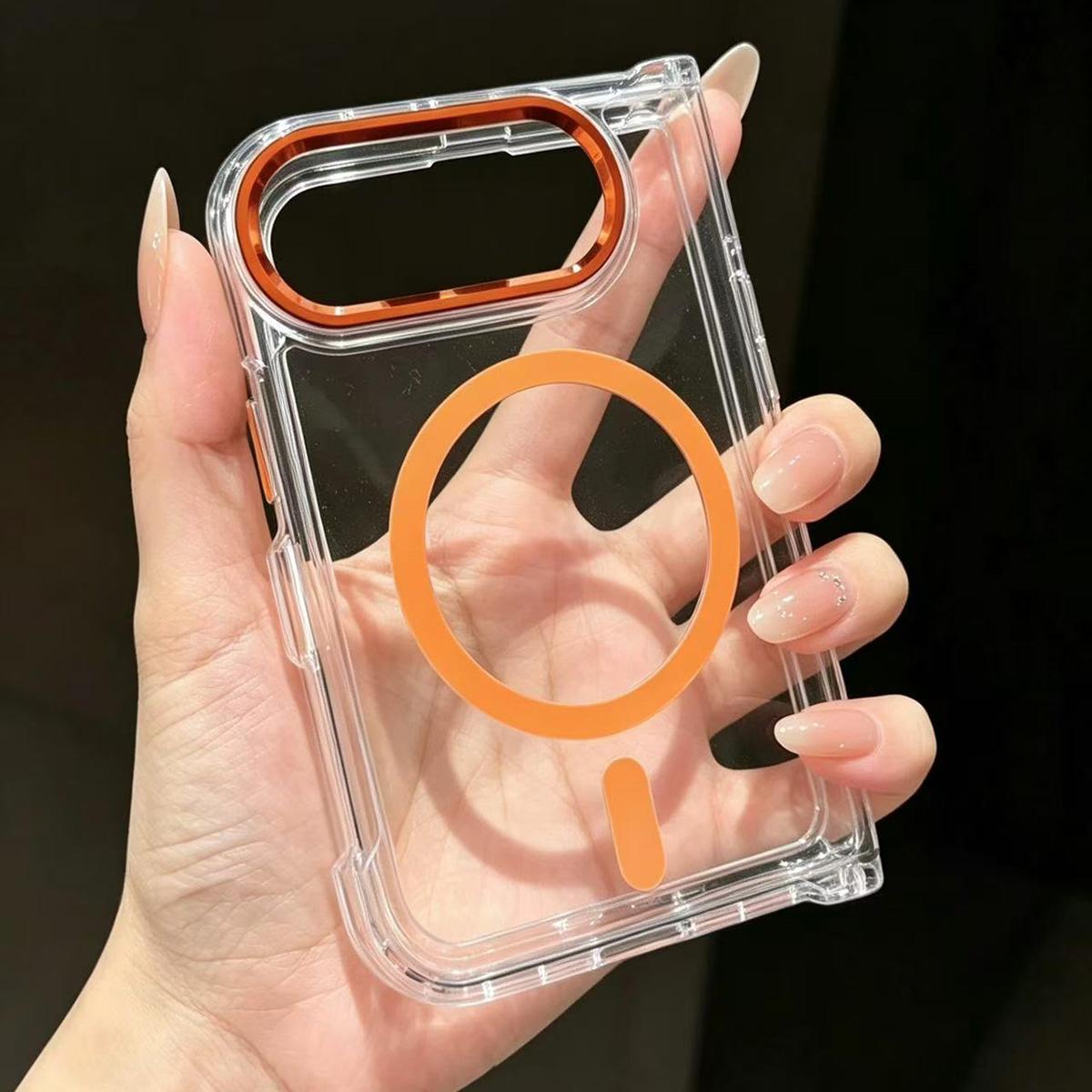 Compatible with iPhone Duo Acrylic Transparent Magnetic Phone Case - Orange