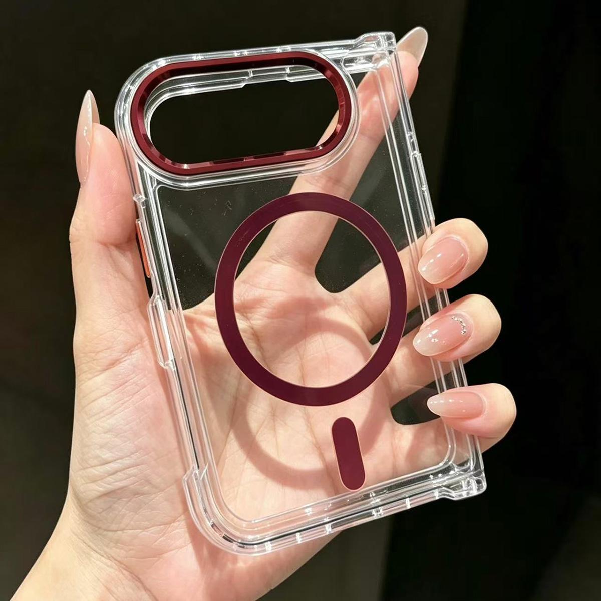 Compatible with iPhone Duo Acrylic Transparent Magnetic Phone Case - Red