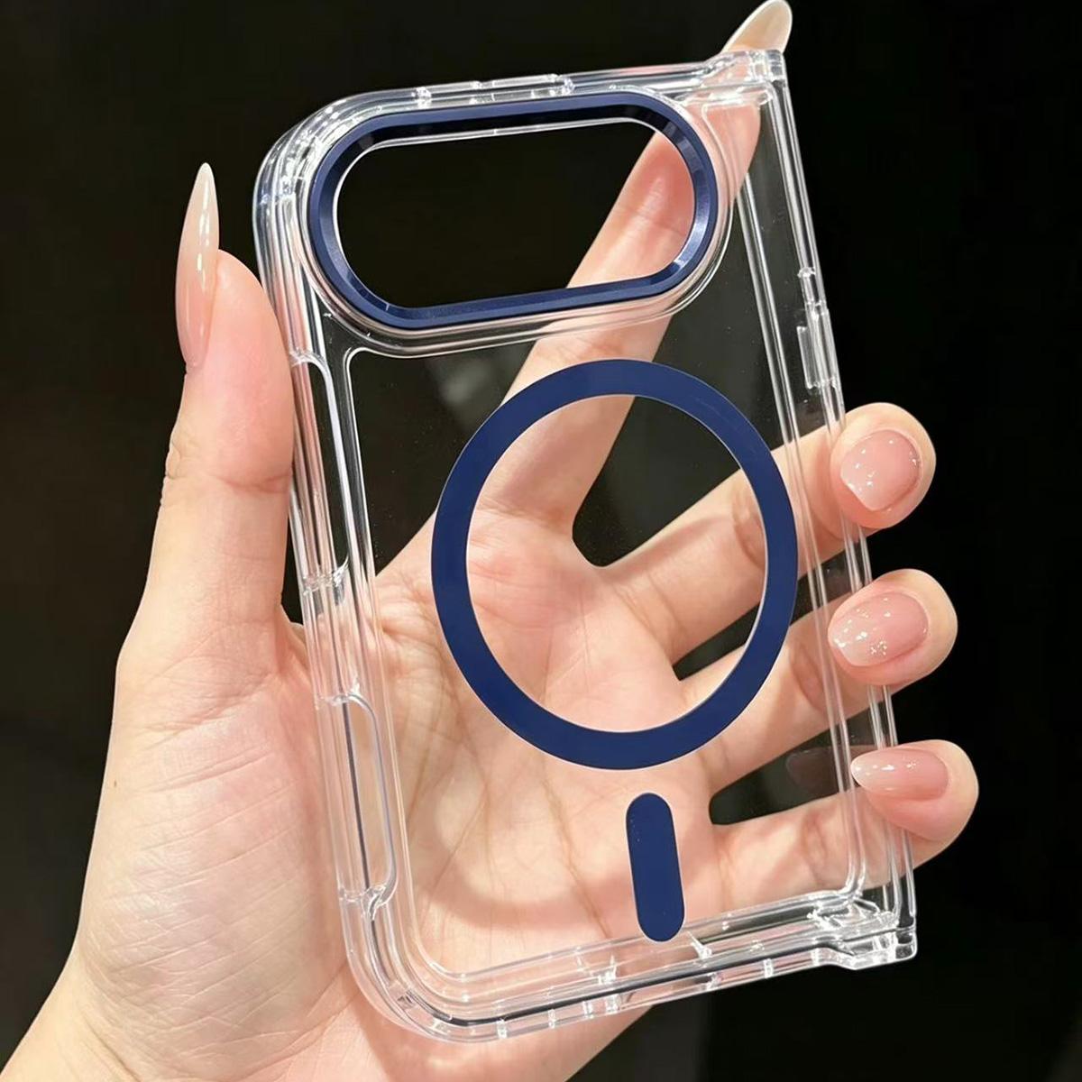 Compatible with iPhone Duo Acrylic Transparent Magnetic Phone Case - Blue
