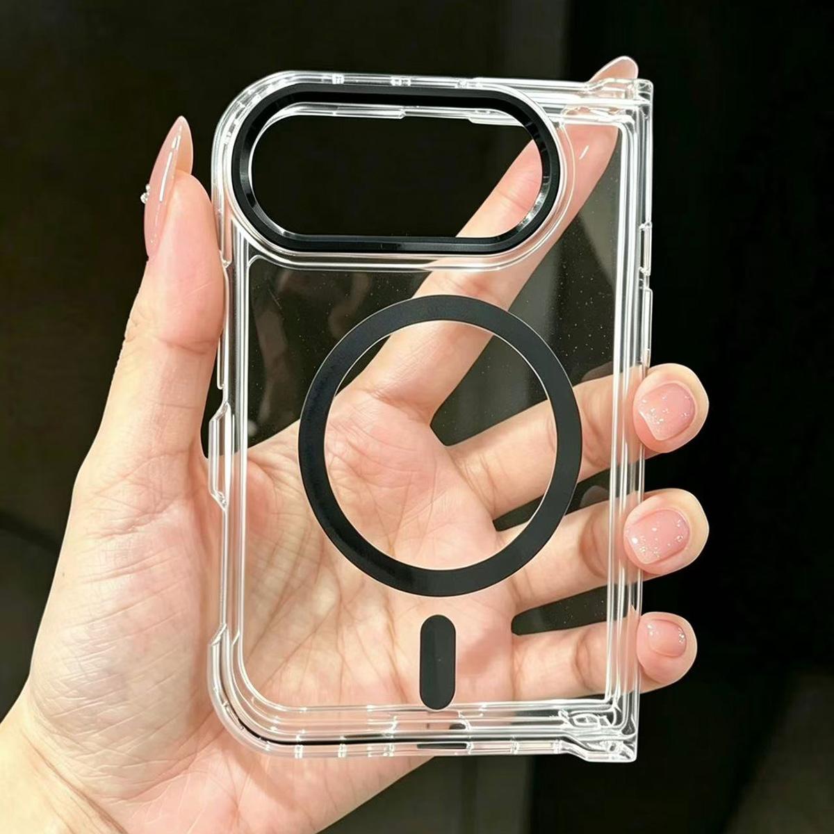 Compatible with iPhone Duo Acrylic Transparent Magnetic Phone Case - Black