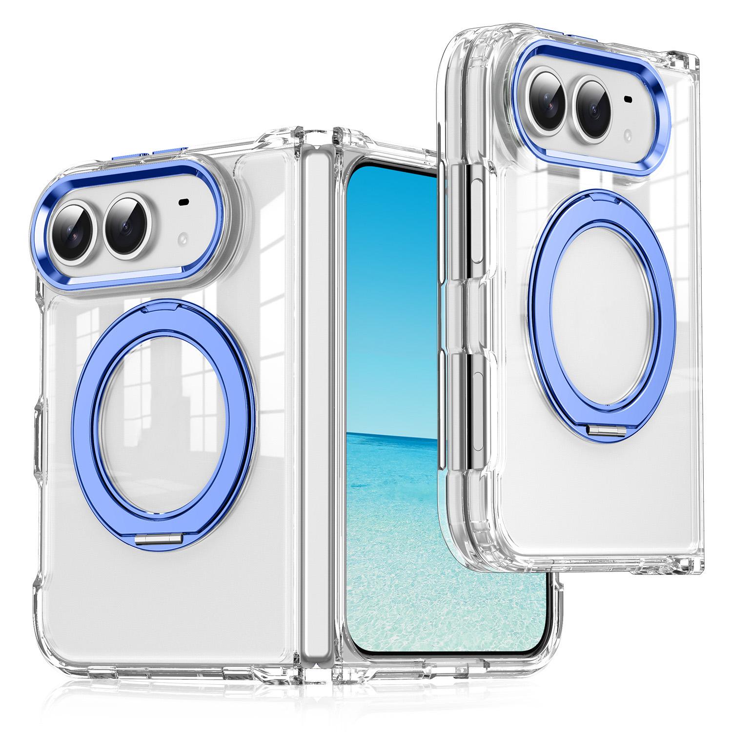Compatible with iPhone Duo Four-corner Airbag Acrylic Transparent TPU Magnetic Phone Case with 360-degree Stand - Blue