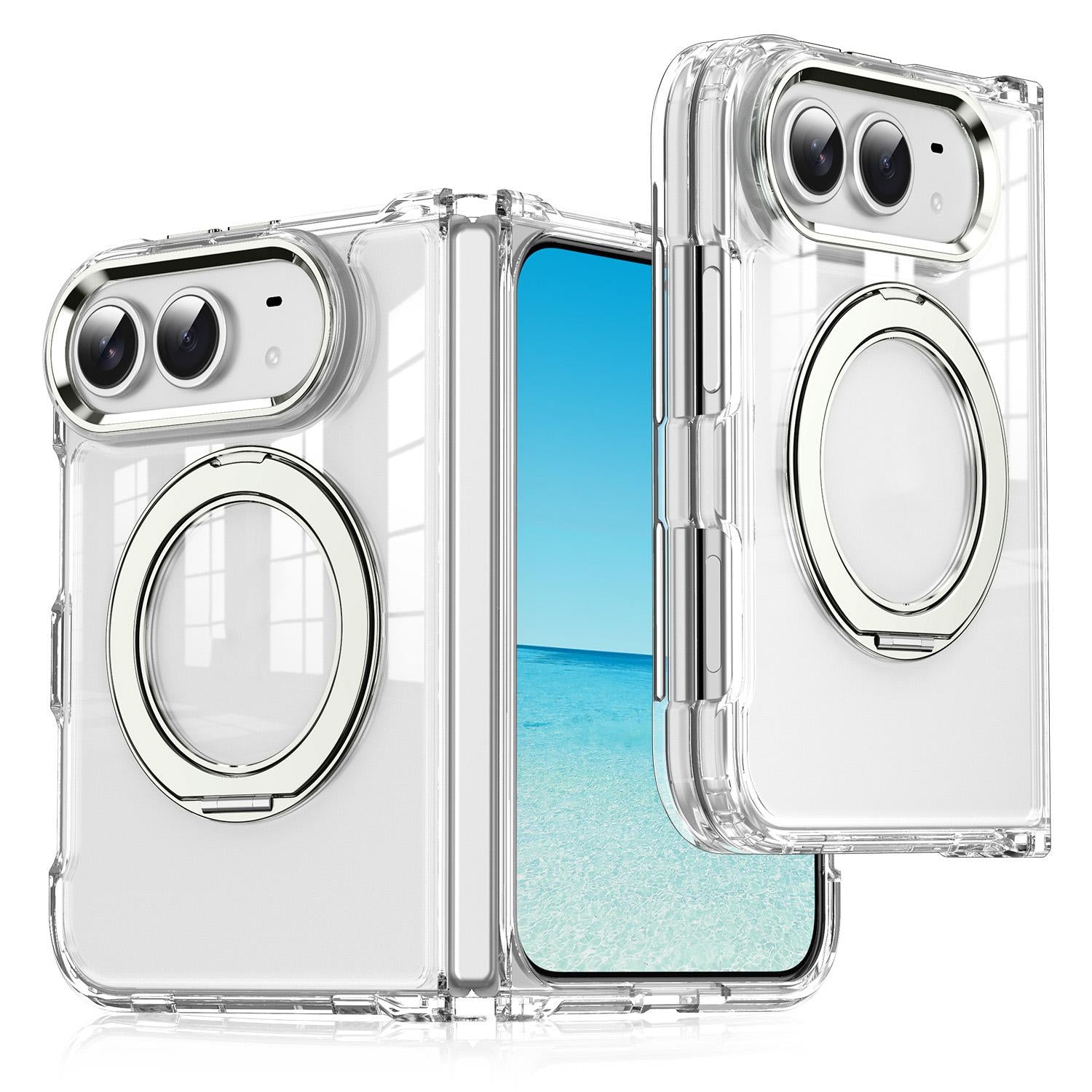 Compatible with iPhone Duo Four-corner Airbag Acrylic Transparent TPU Magnetic Phone Case with 360-degree Stand - Titanium Gray