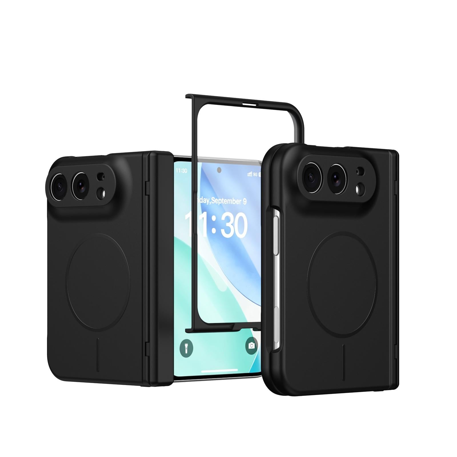 Compatible with iPhone Duo Full Cover HD Integrated Magnetic Hinge Folding Phone Case - Black