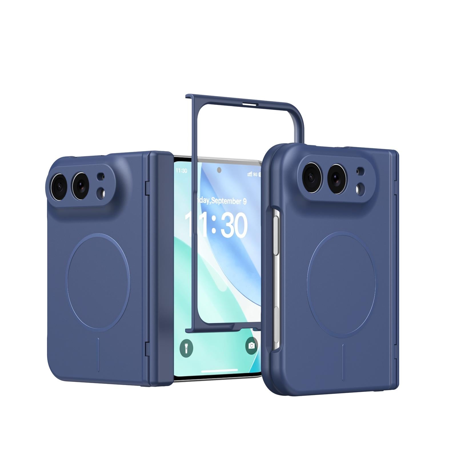Compatible with iPhone Duo Full Cover HD Integrated Magnetic Hinge Folding Phone Case - Blue