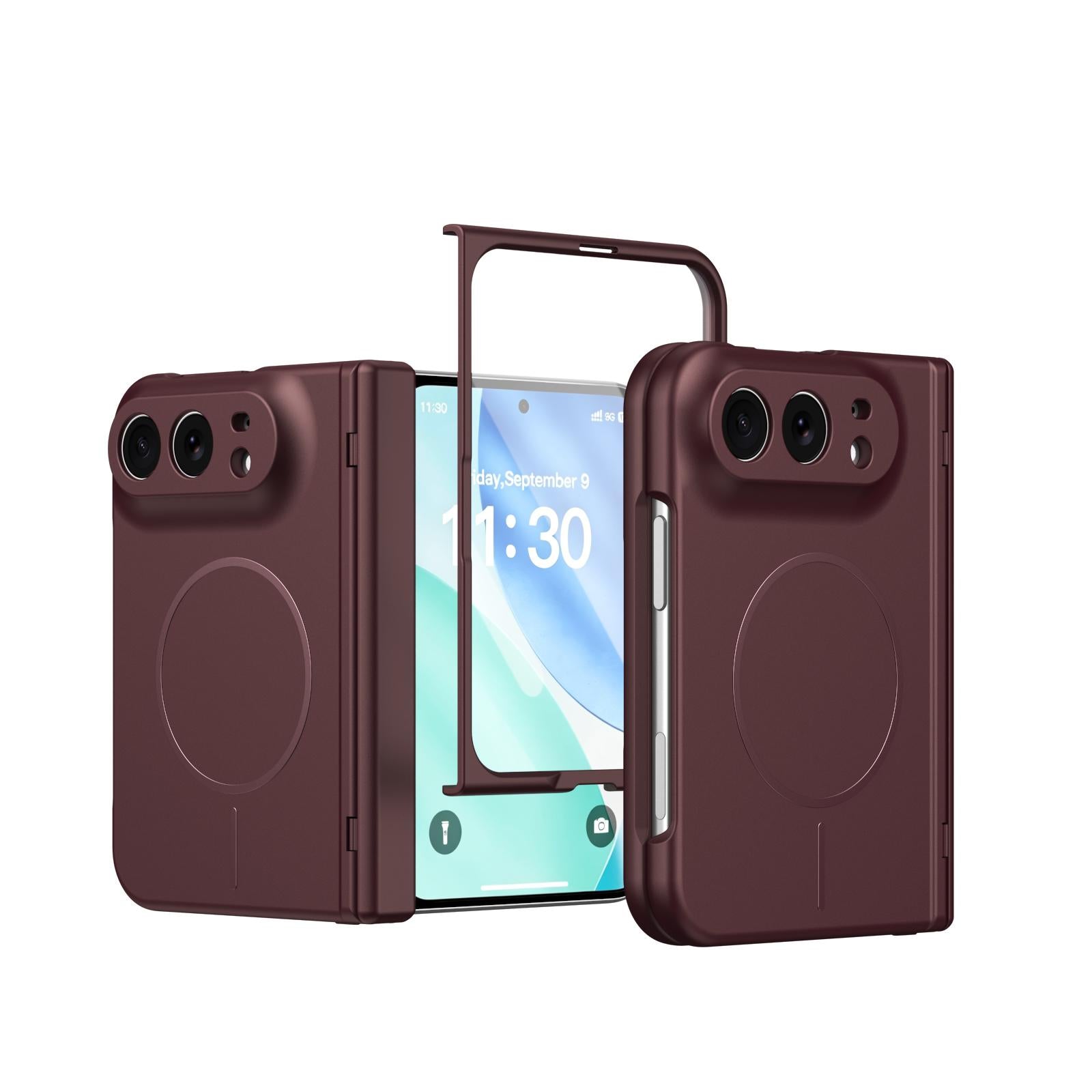 Compatible with iPhone Duo Full Cover HD Integrated Magnetic Hinge Folding Phone Case - Burgundy