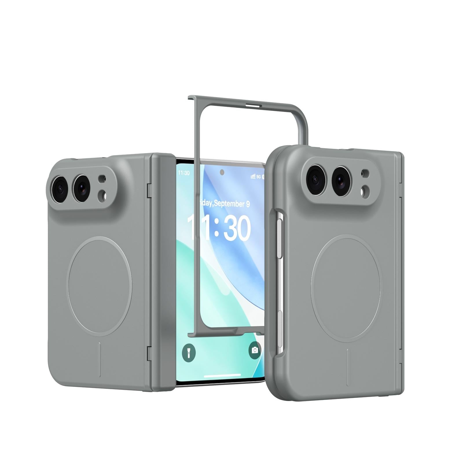Compatible with iPhone Duo Full Cover HD Integrated Magnetic Hinge Folding Phone Case - Grey