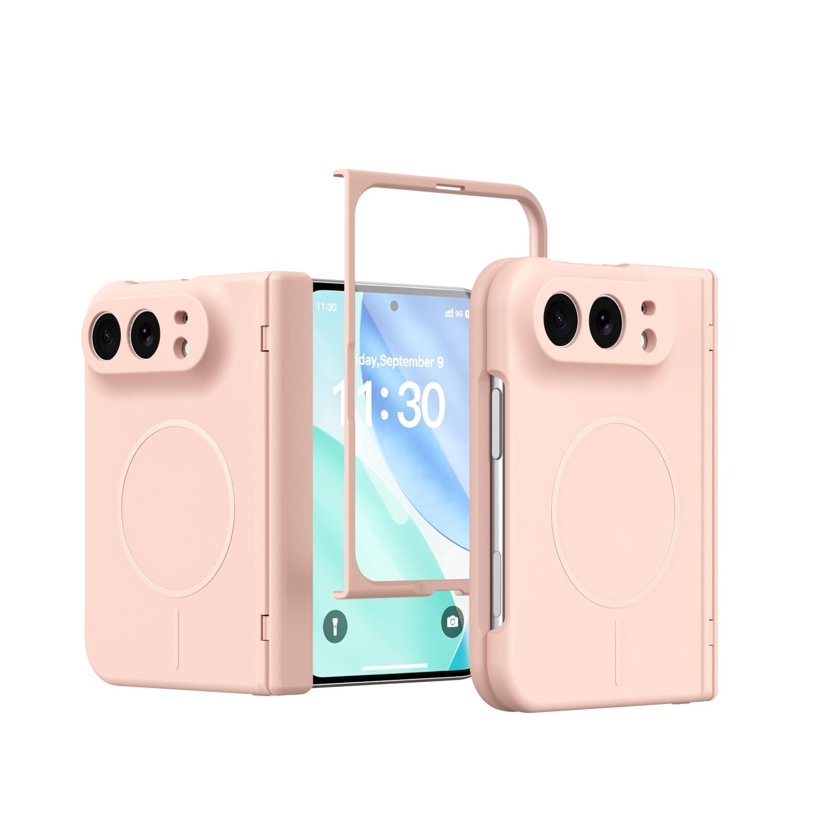 Compatible with iPhone Duo Full Cover HD Integrated Magnetic Hinge Folding Phone Case - Pink