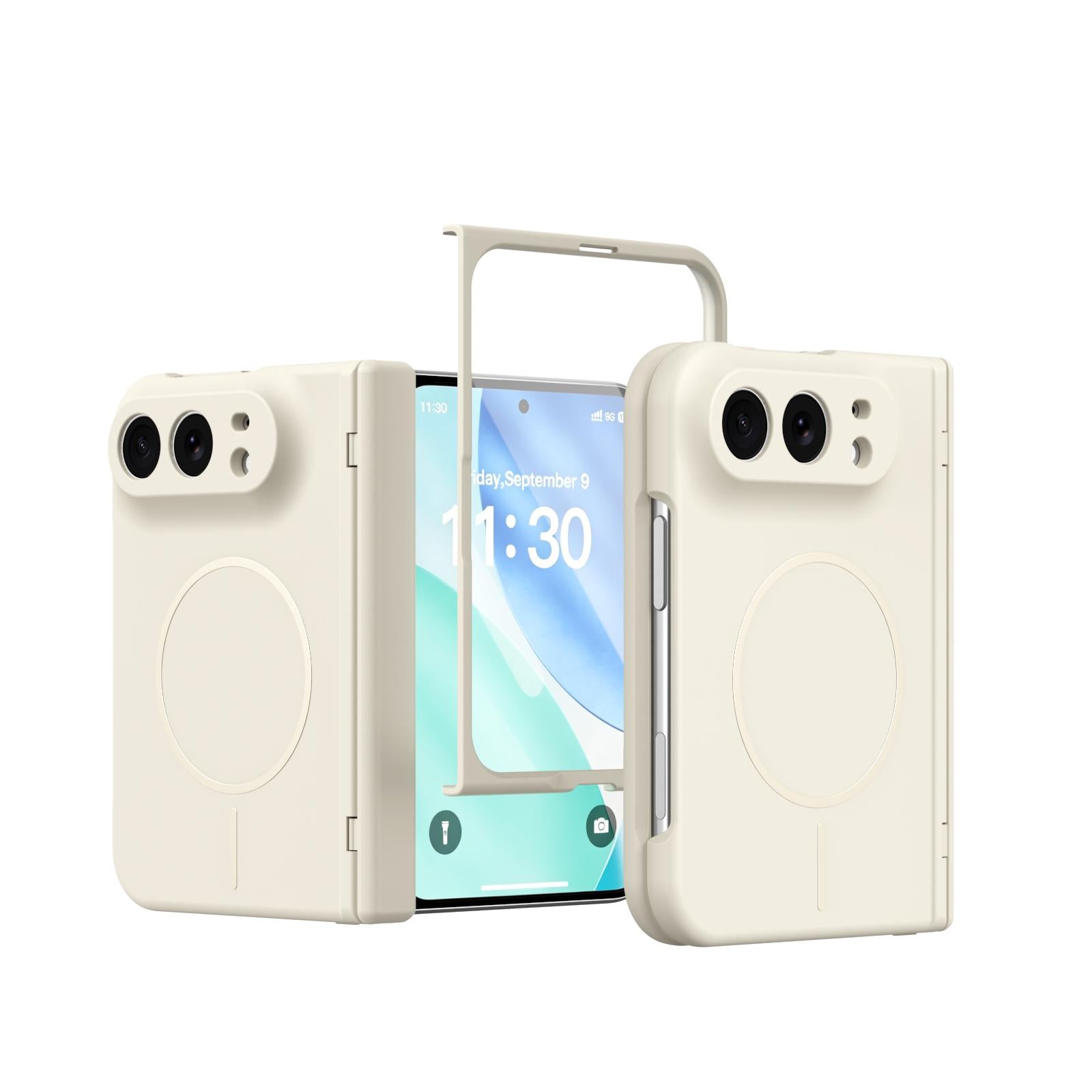 Compatible with iPhone Duo Full Cover HD Integrated Magnetic Hinge Folding Phone Case - White