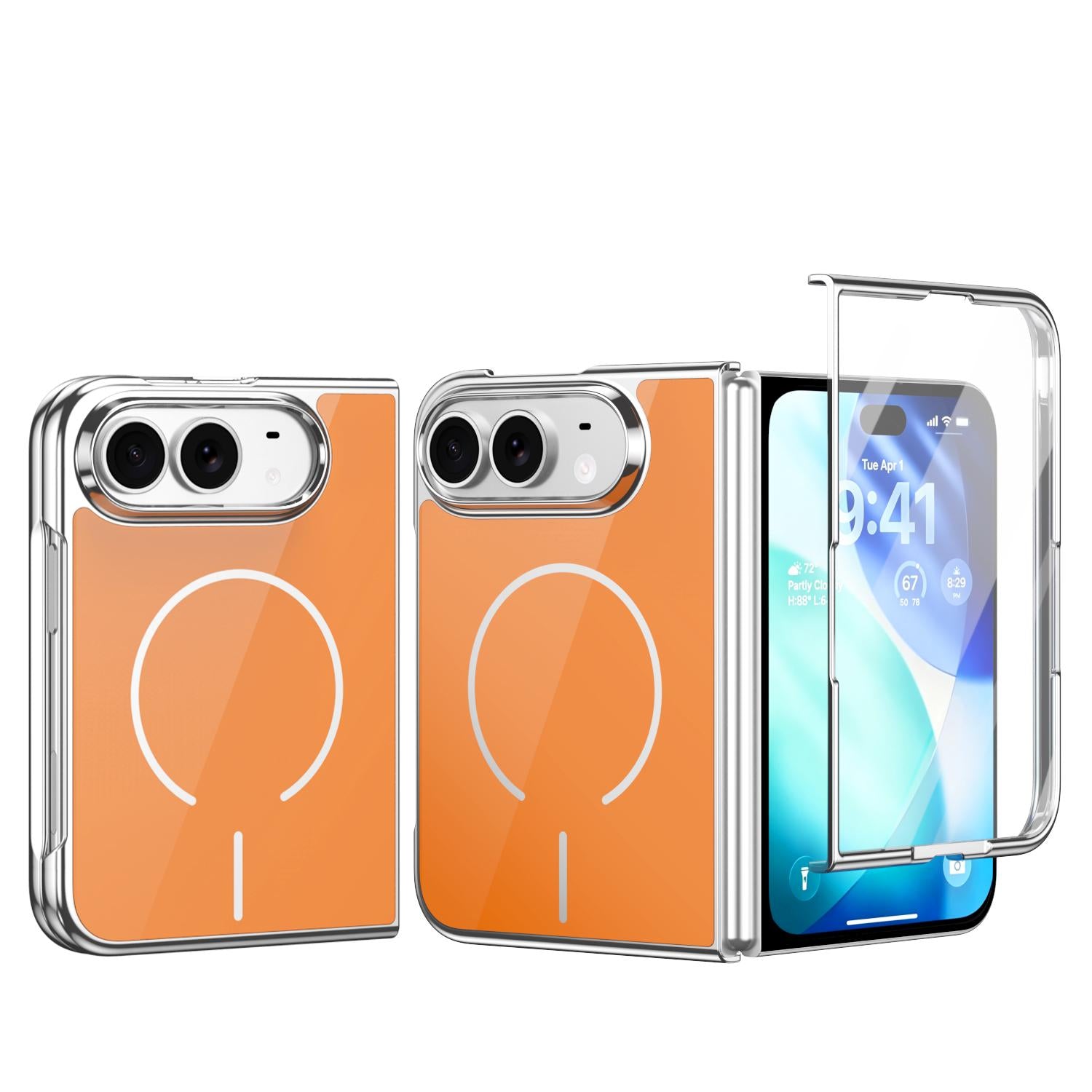 Compatible with iPhone Duo Integrated Glass Scratch Resistant Magnetic Phone Case - Orange