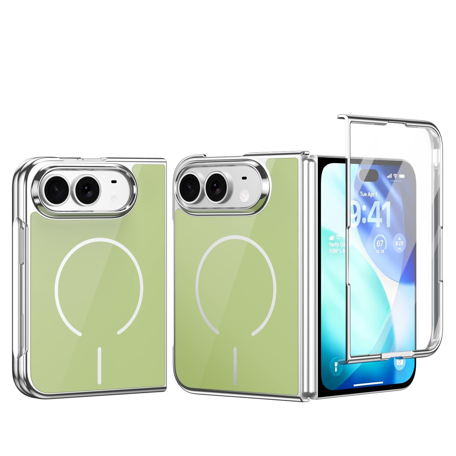 Compatible with iPhone Duo Integrated Glass Scratch Resistant Magnetic Phone Case - Green