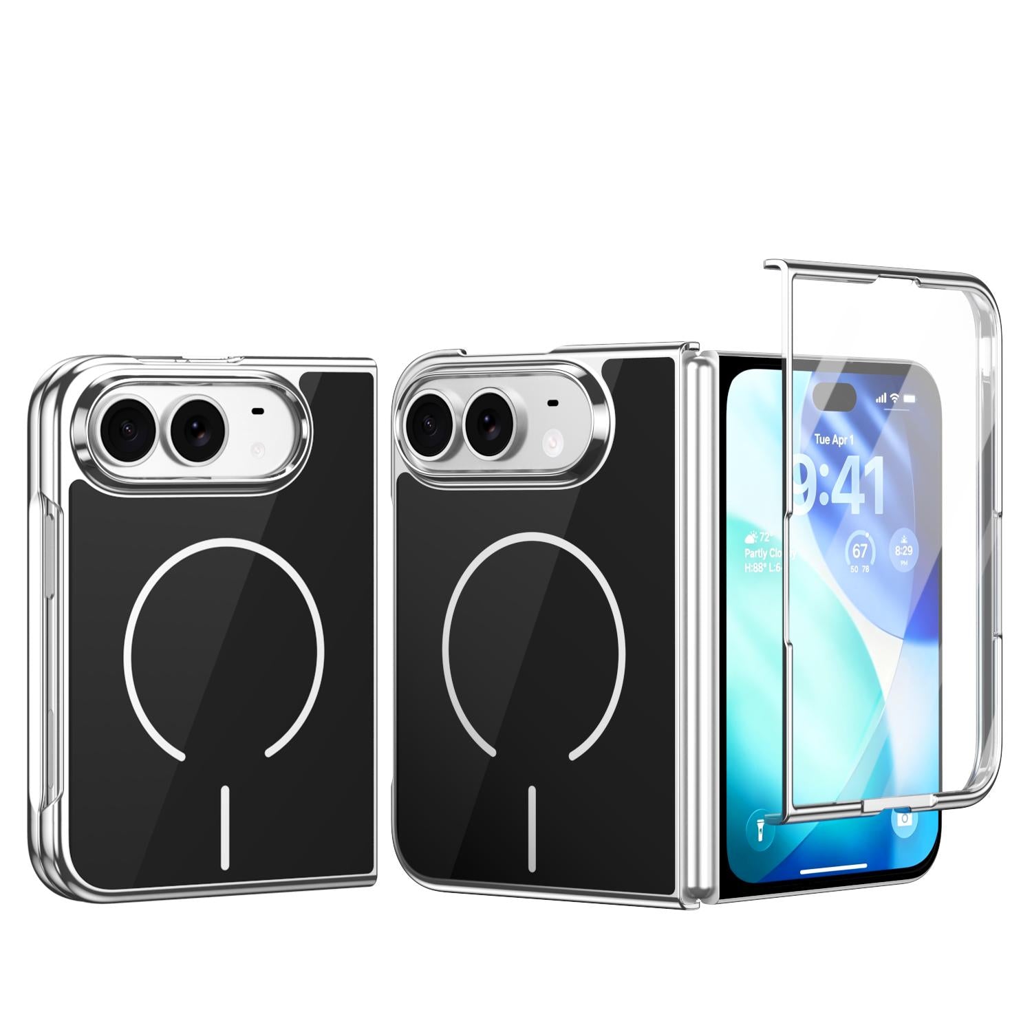 Compatible with iPhone Duo Integrated Glass Scratch Resistant Magnetic Phone Case - Black