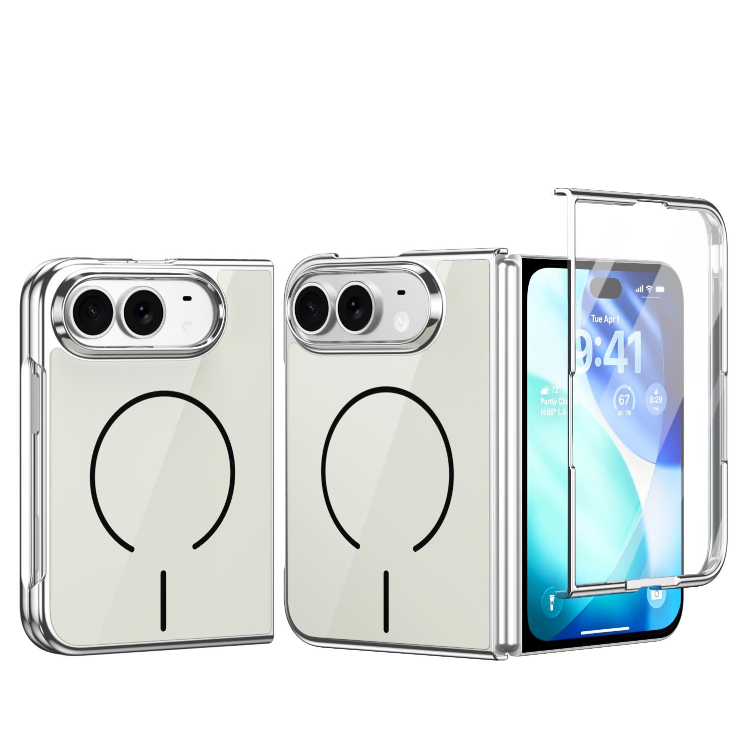 Compatible with iPhone Duo Integrated Glass Scratch Resistant Magnetic Phone Case - Silver