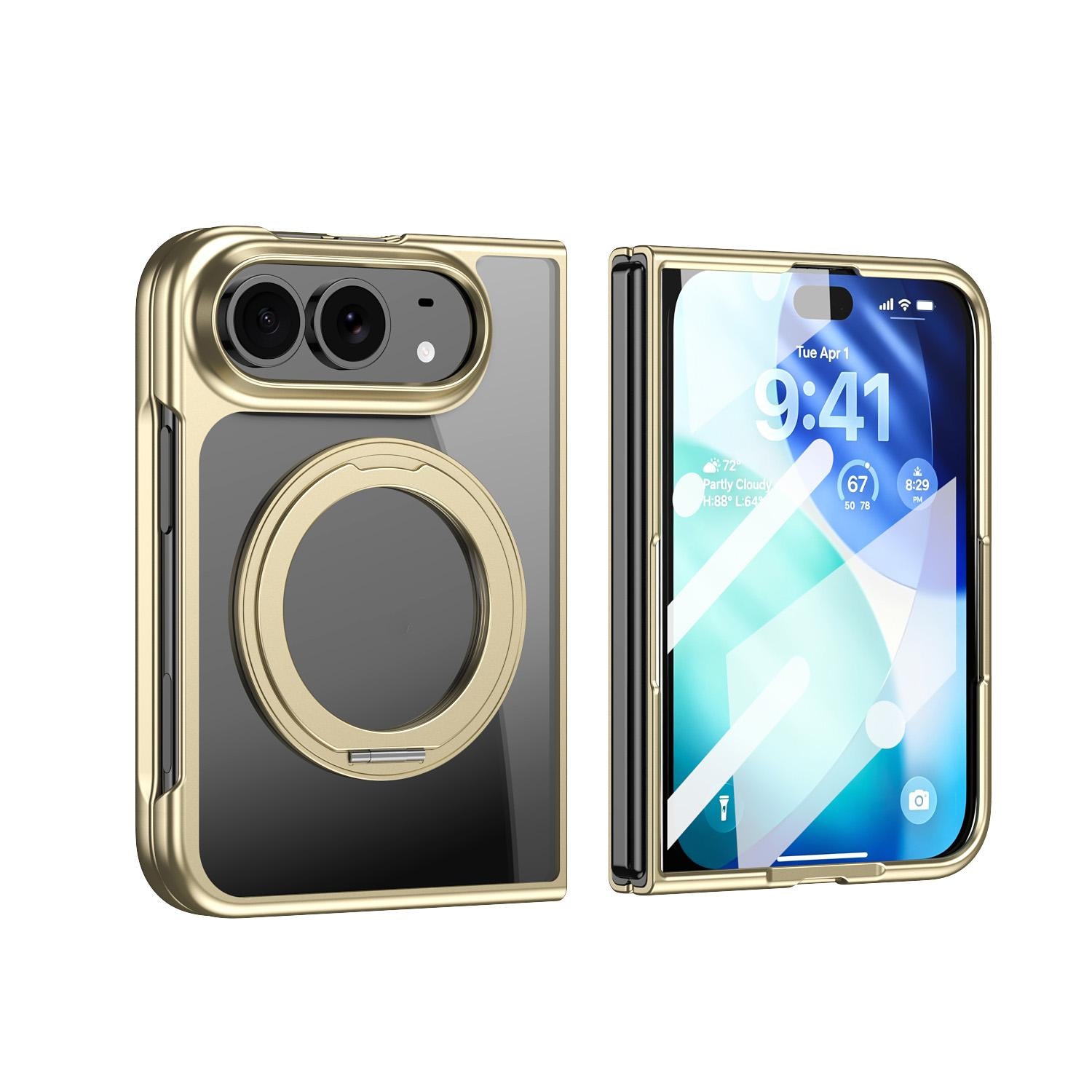Compatible with iPhone Duo Clear Plated Magnetic Ring Holder Integrated Film Phone Case - Gold