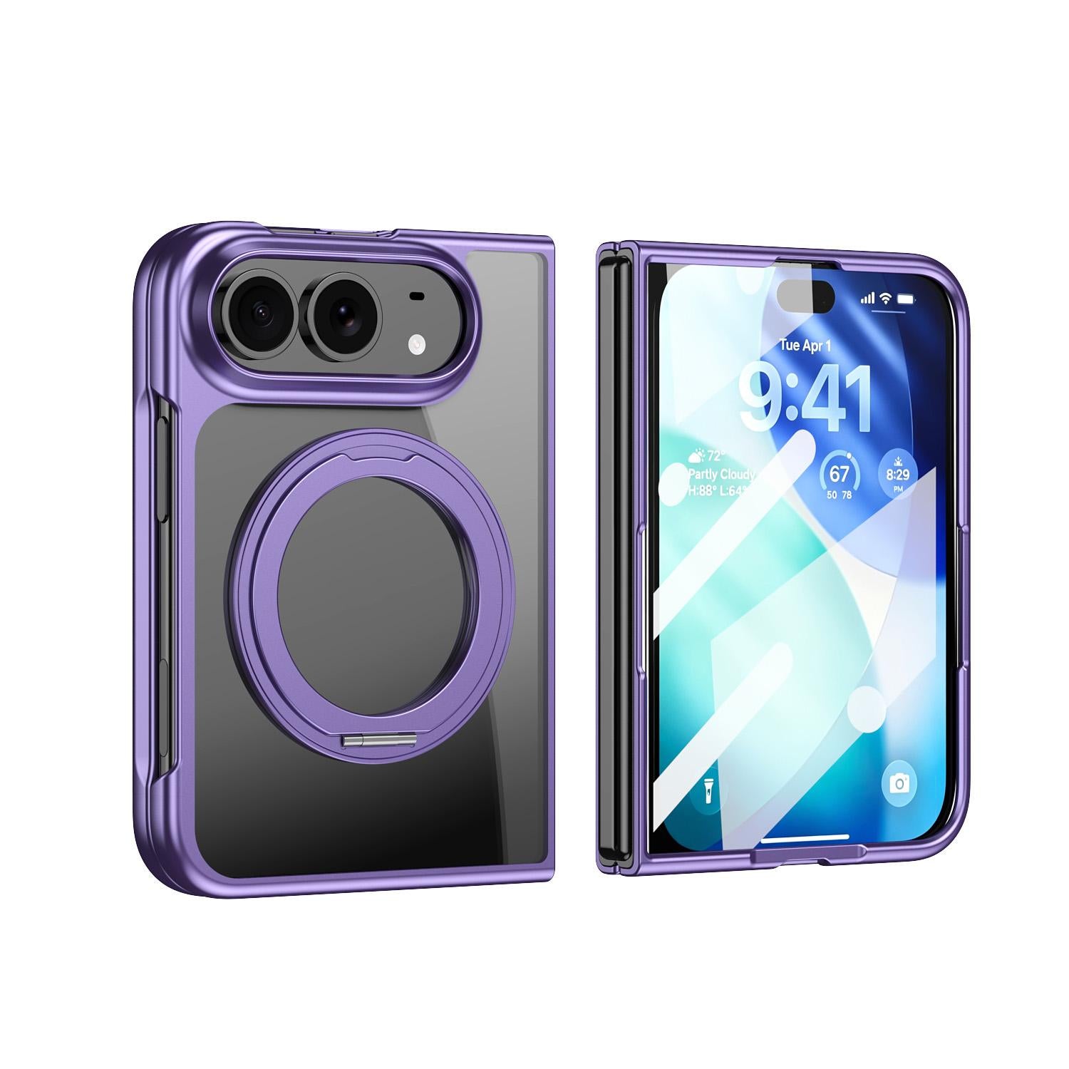 Compatible with iPhone Duo Clear Plated Magnetic Ring Holder Integrated Film Phone Case - Purple