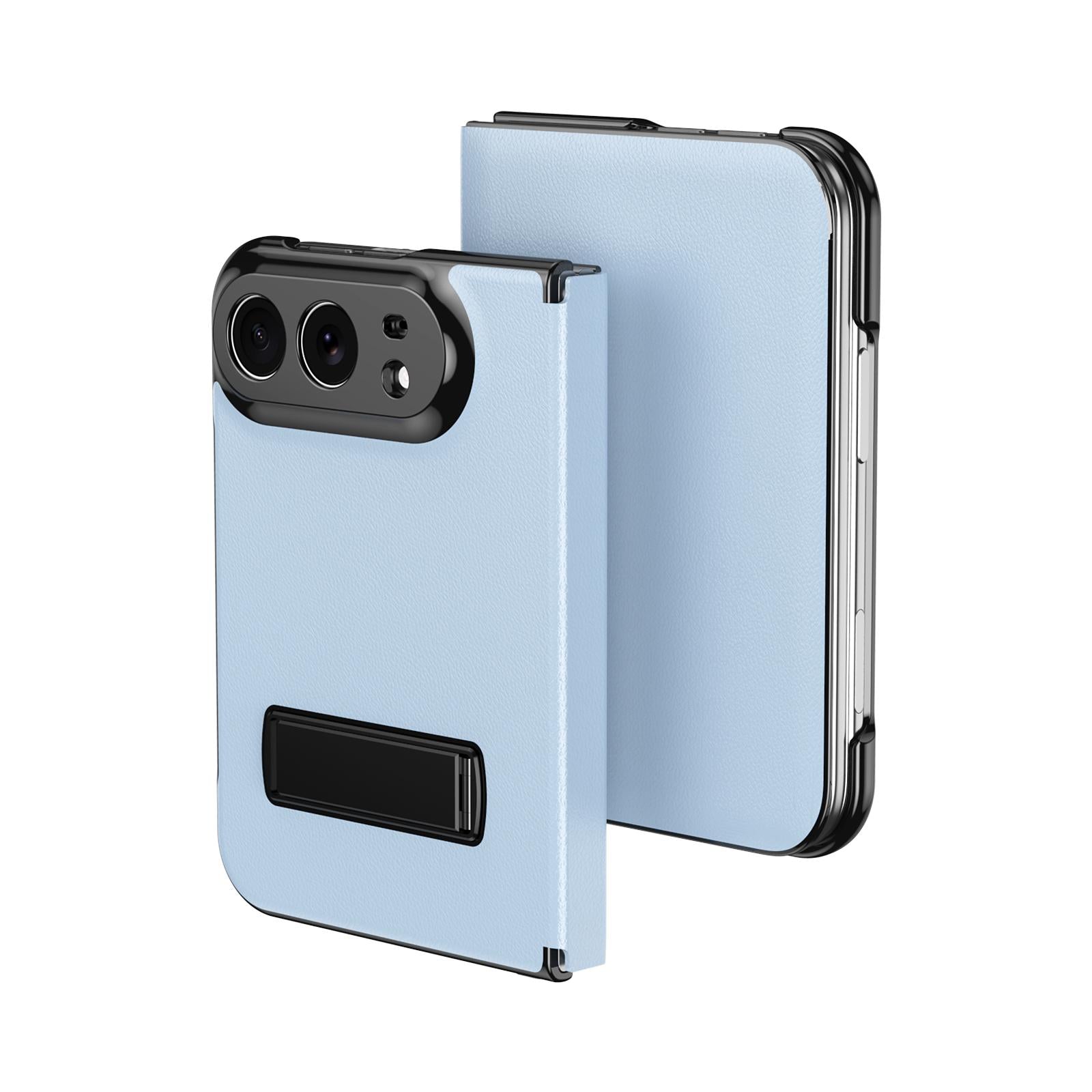Compatible with iPhone Duo Flip Cover Folding Holder Vegan Leather Protective Phone Case - Pale Blue