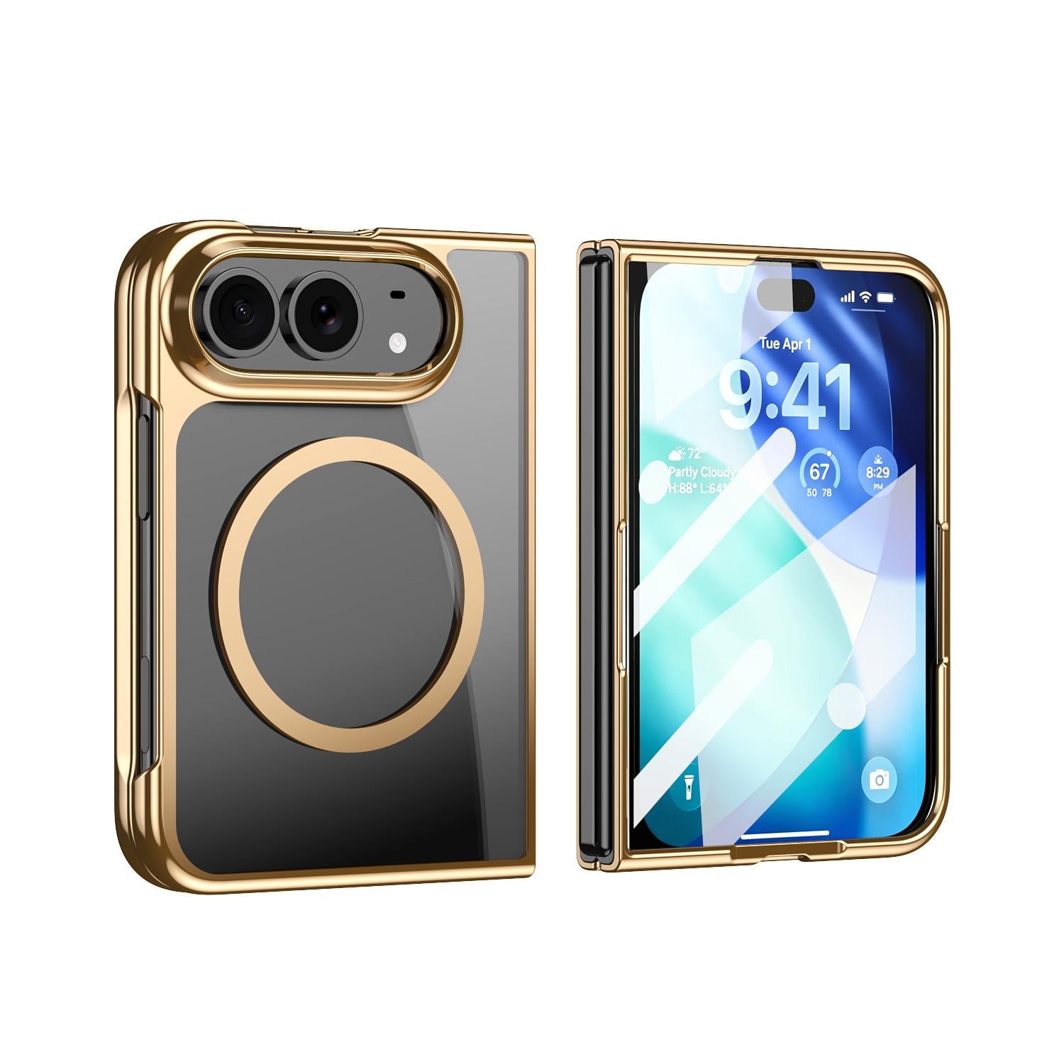 Compatible with iPhone Duo Clear Plated Magnetic Integrated Film Phone Case - Gold