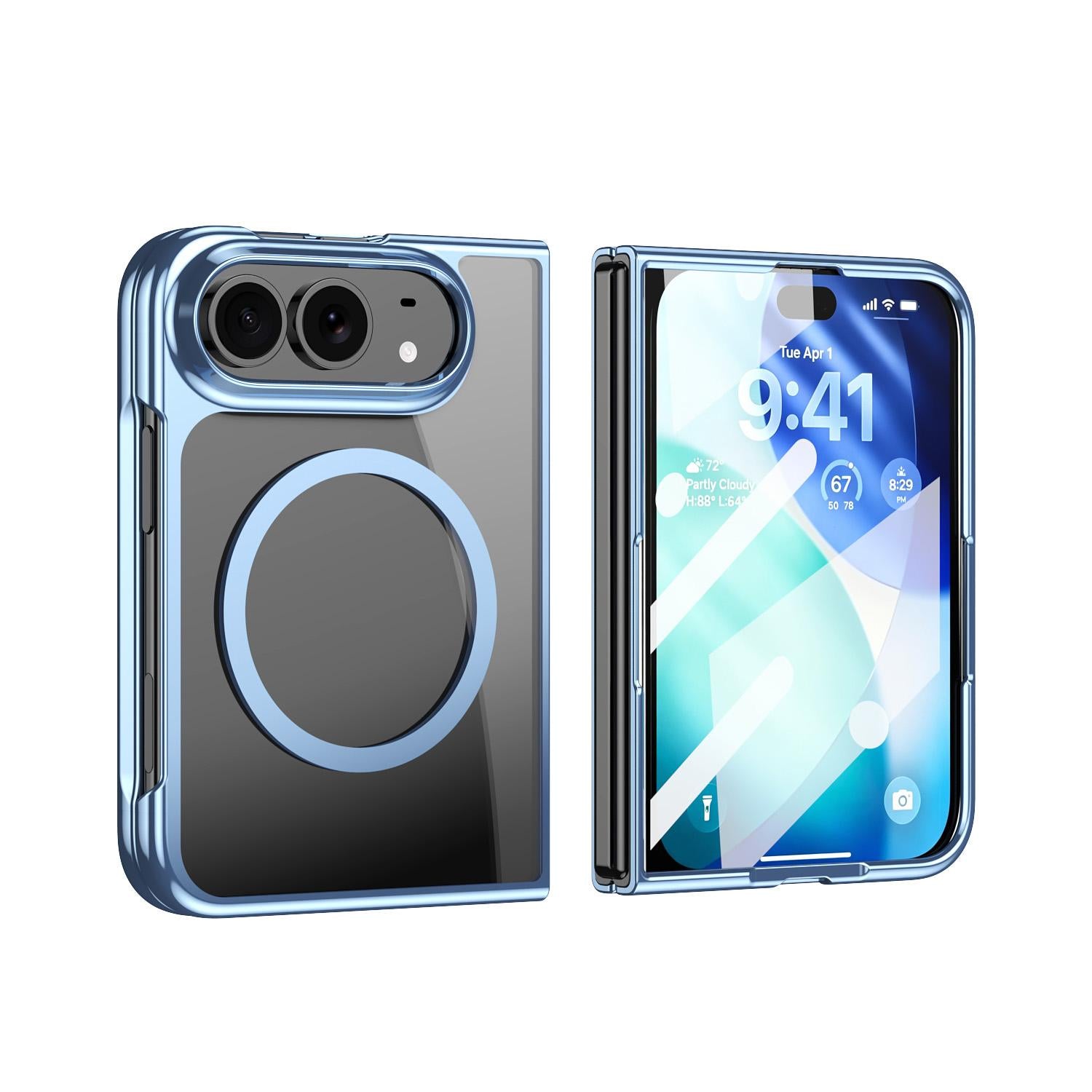 Compatible with iPhone Duo Clear Plated Magnetic Integrated Film Phone Case - Blue