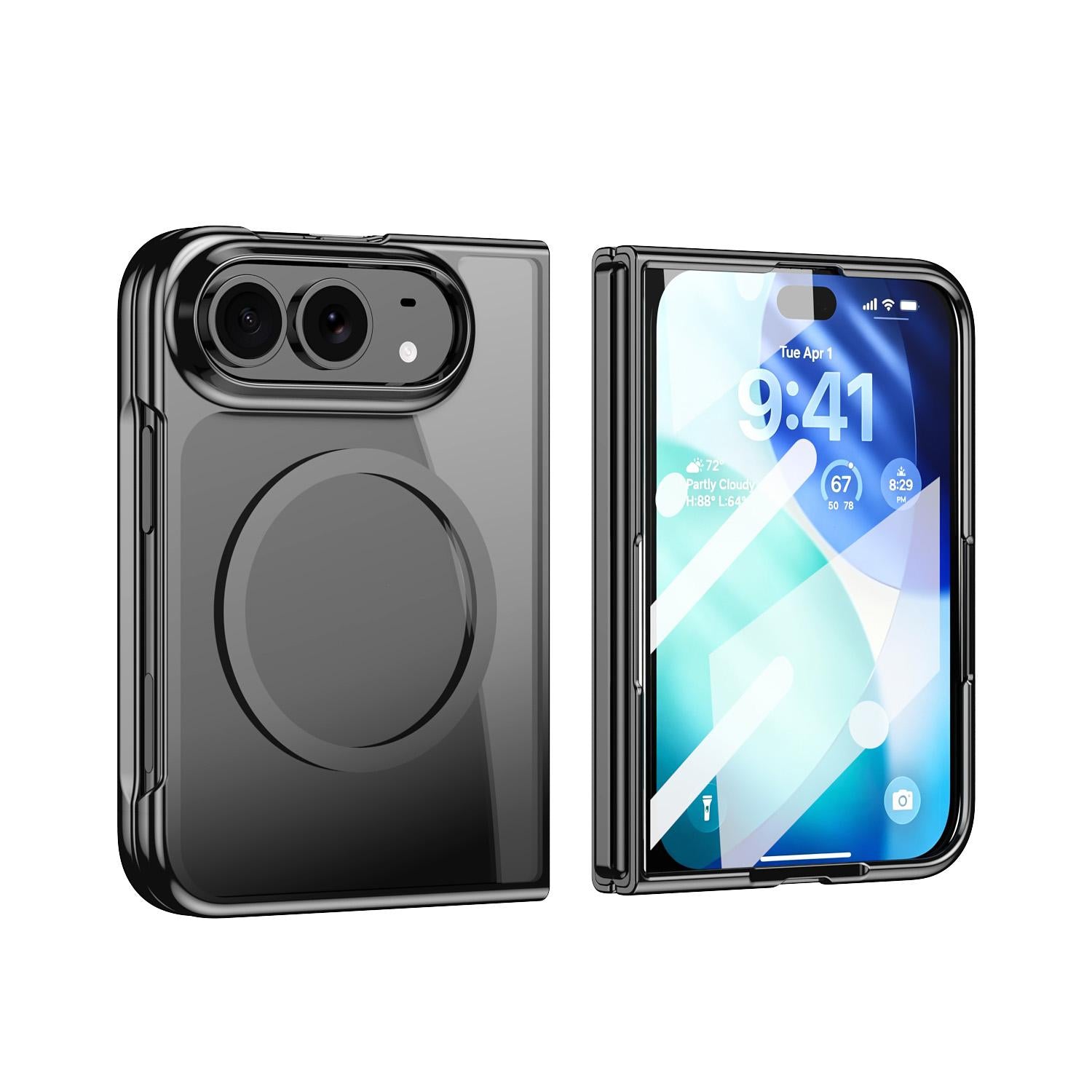 Compatible with iPhone Duo Clear Plated Magnetic Integrated Film Phone Case - Black