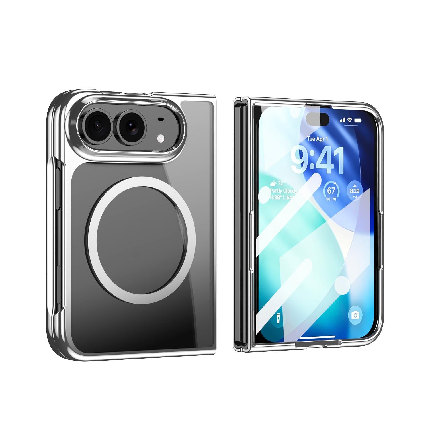 Compatible with iPhone Duo Clear Plated Magnetic Integrated Film Phone Case - Silver
