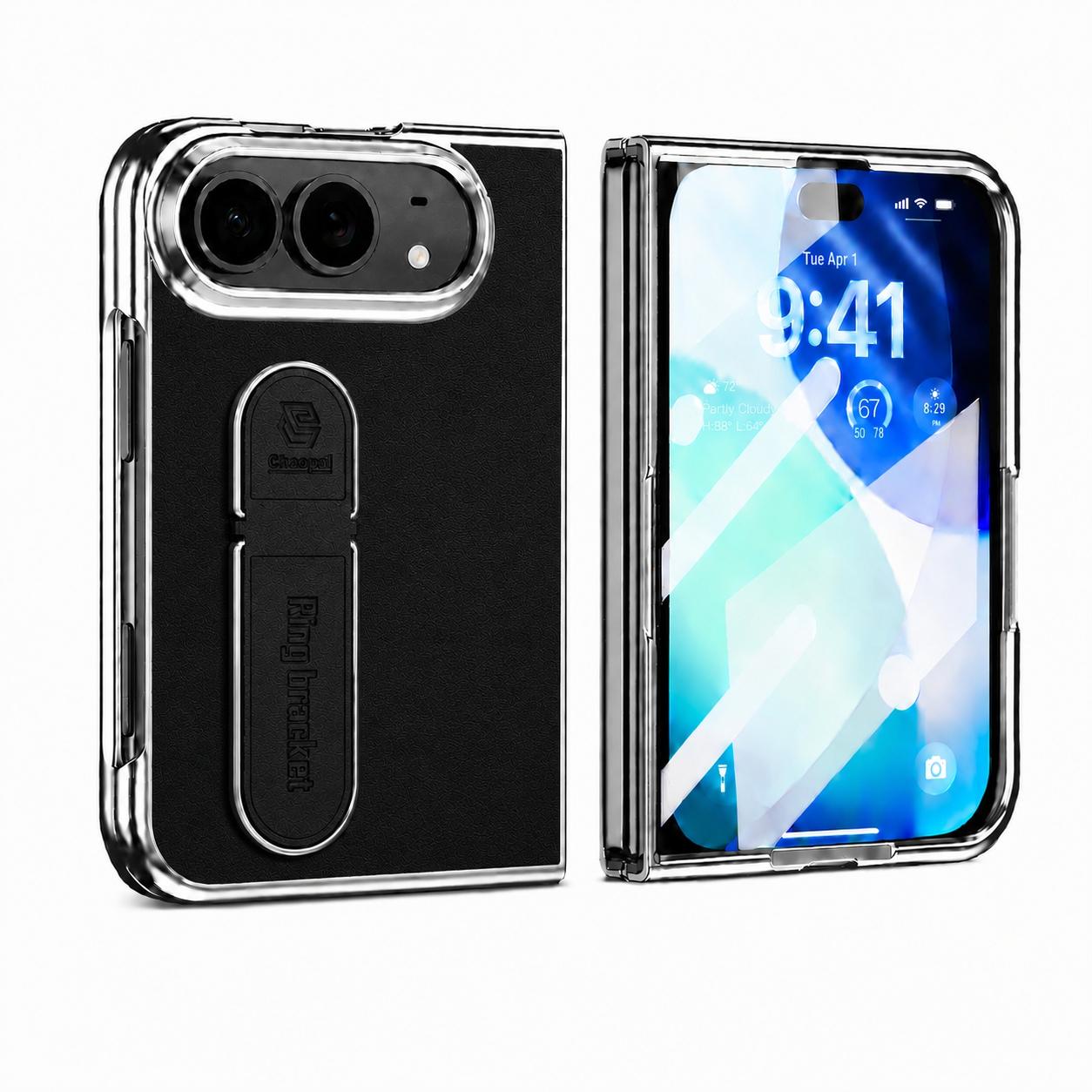 Compatible with iPhone Duo Invisible Stand Design Integrated Film Phone Case - Black