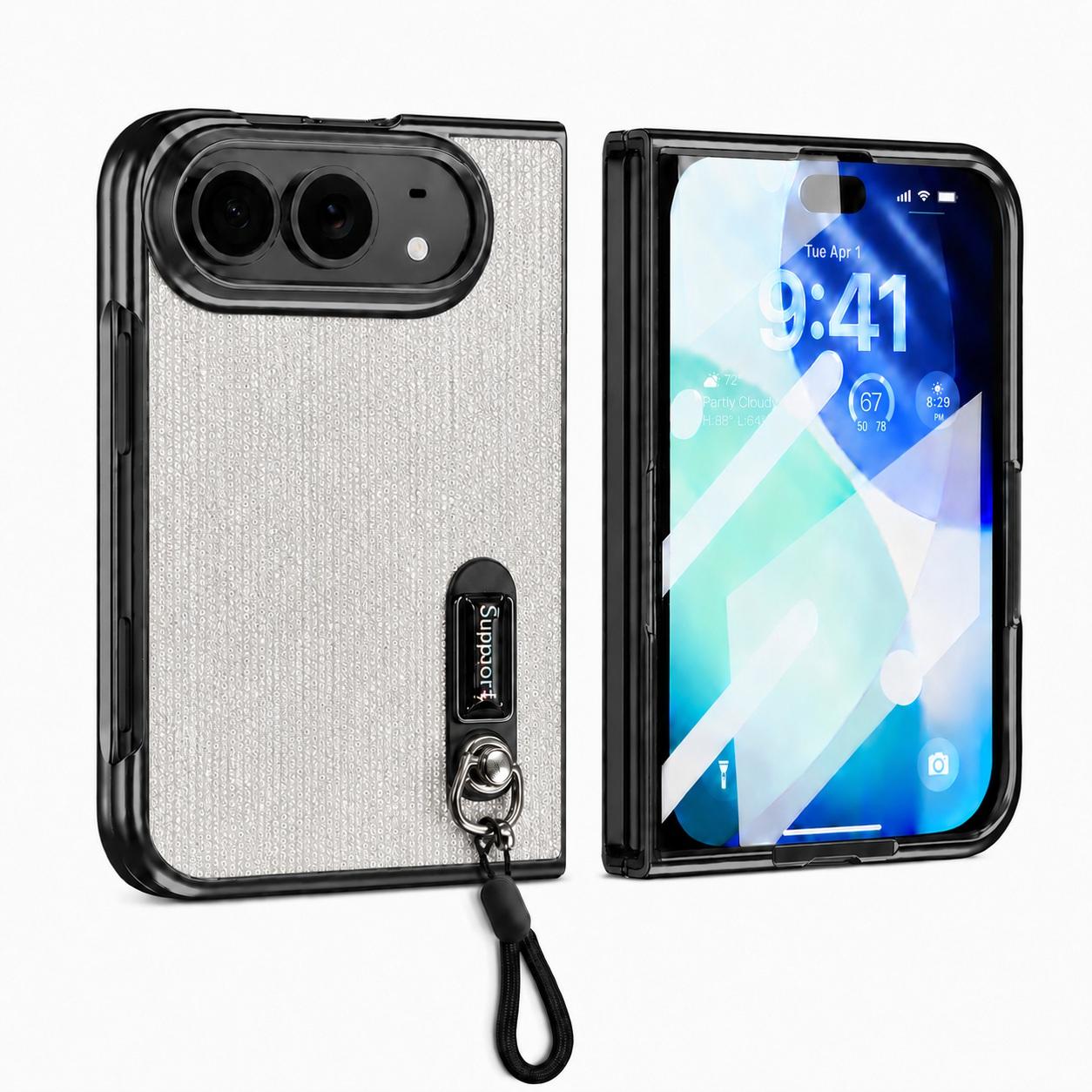 Compatible with iPhone Duo Invisible Holder Integrated Film Phone Case with Wrist Strap - White