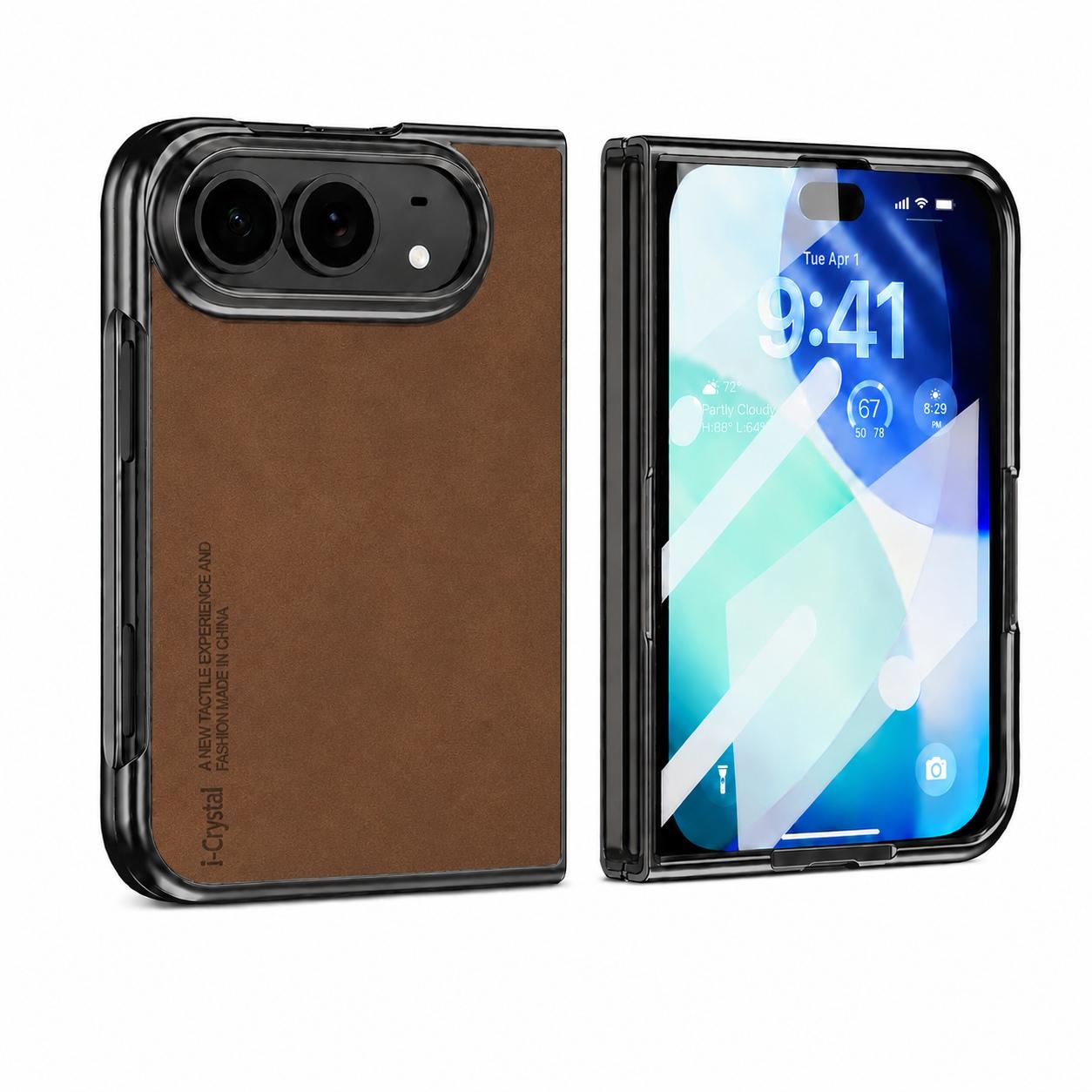Compatible with iPhone Duo i.Crystal Lambskin Integrated Film Phone Case - Brown