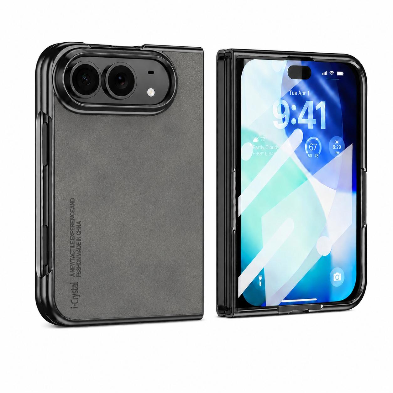 Compatible with iPhone Duo i.Crystal Lambskin Integrated Film Phone Case - Dark Grey