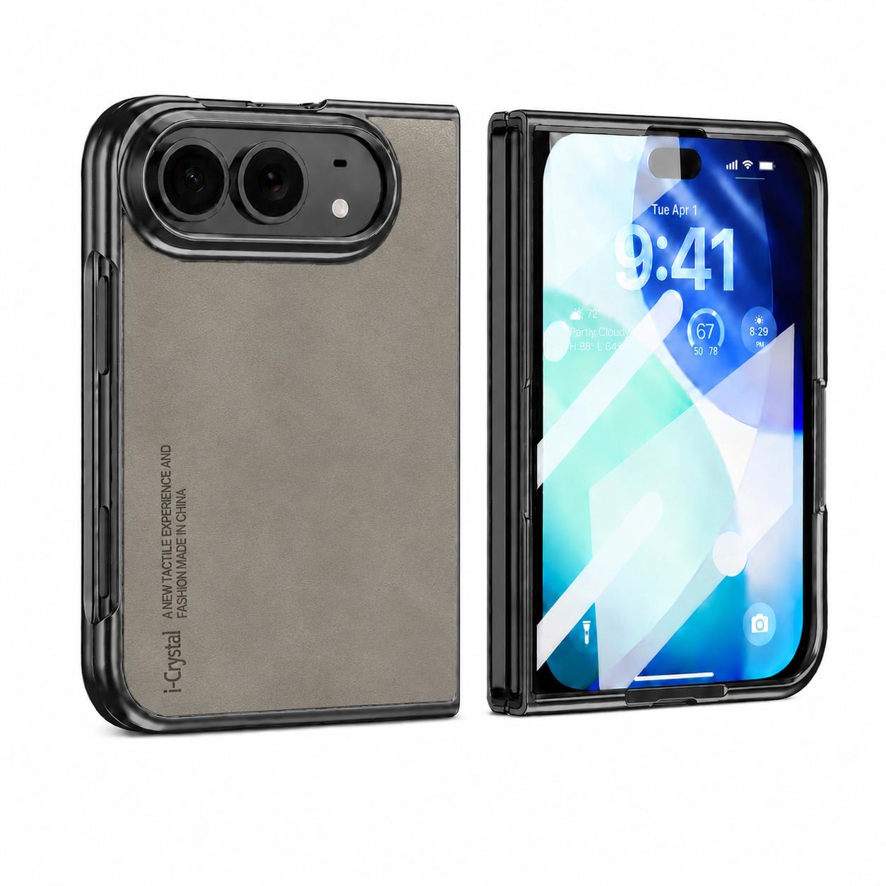 Compatible with iPhone Duo i.Crystal Lambskin Integrated Film Phone Case - Light Grey