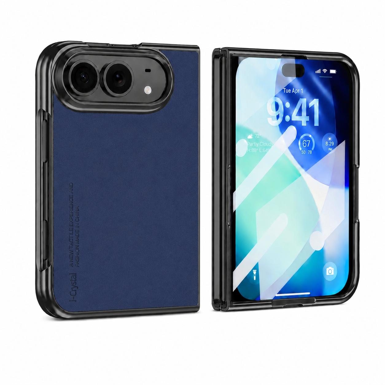 Compatible with iPhone Duo i.Crystal Lambskin Integrated Film Phone Case - Dark Blue