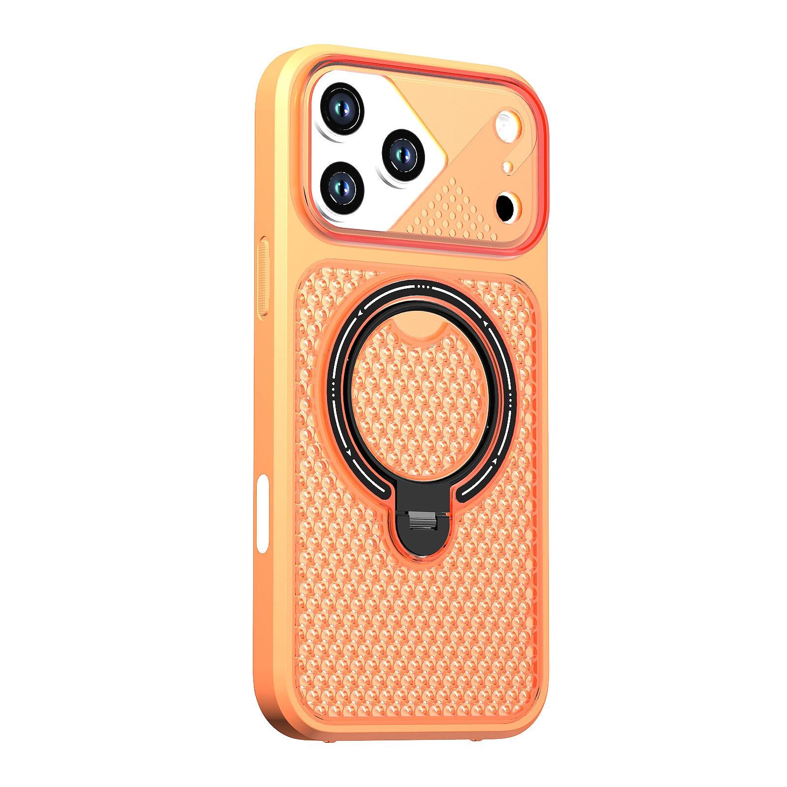 Compatible with iPhone 18 Pro Colored Cooling 360 Degree Rotation Ring Holder Magnetic Phone Case - Orange