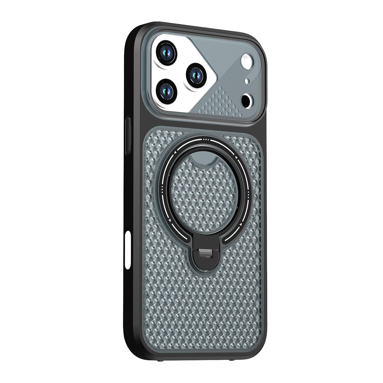 Compatible with iPhone 18 Pro Colored Cooling 360 Degree Rotation Ring Holder Magnetic Phone Case - Black