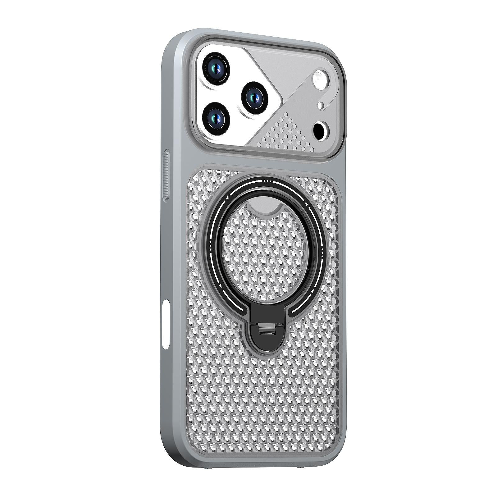 Compatible with iPhone 18 Pro Colored Cooling 360 Degree Rotation Ring Holder Magnetic Phone Case - Grey