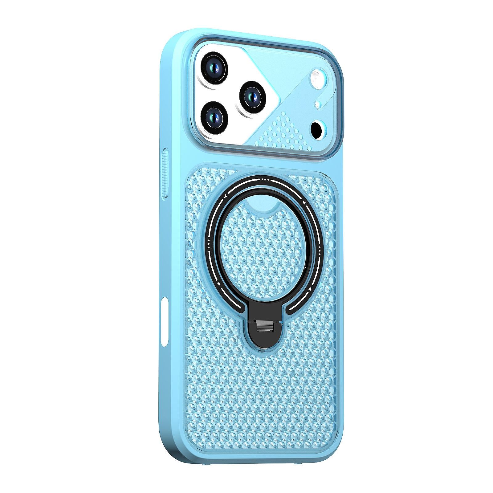 Compatible with iPhone 18 Pro Colored Cooling 360 Degree Rotation Ring Holder Magnetic Phone Case - Blue