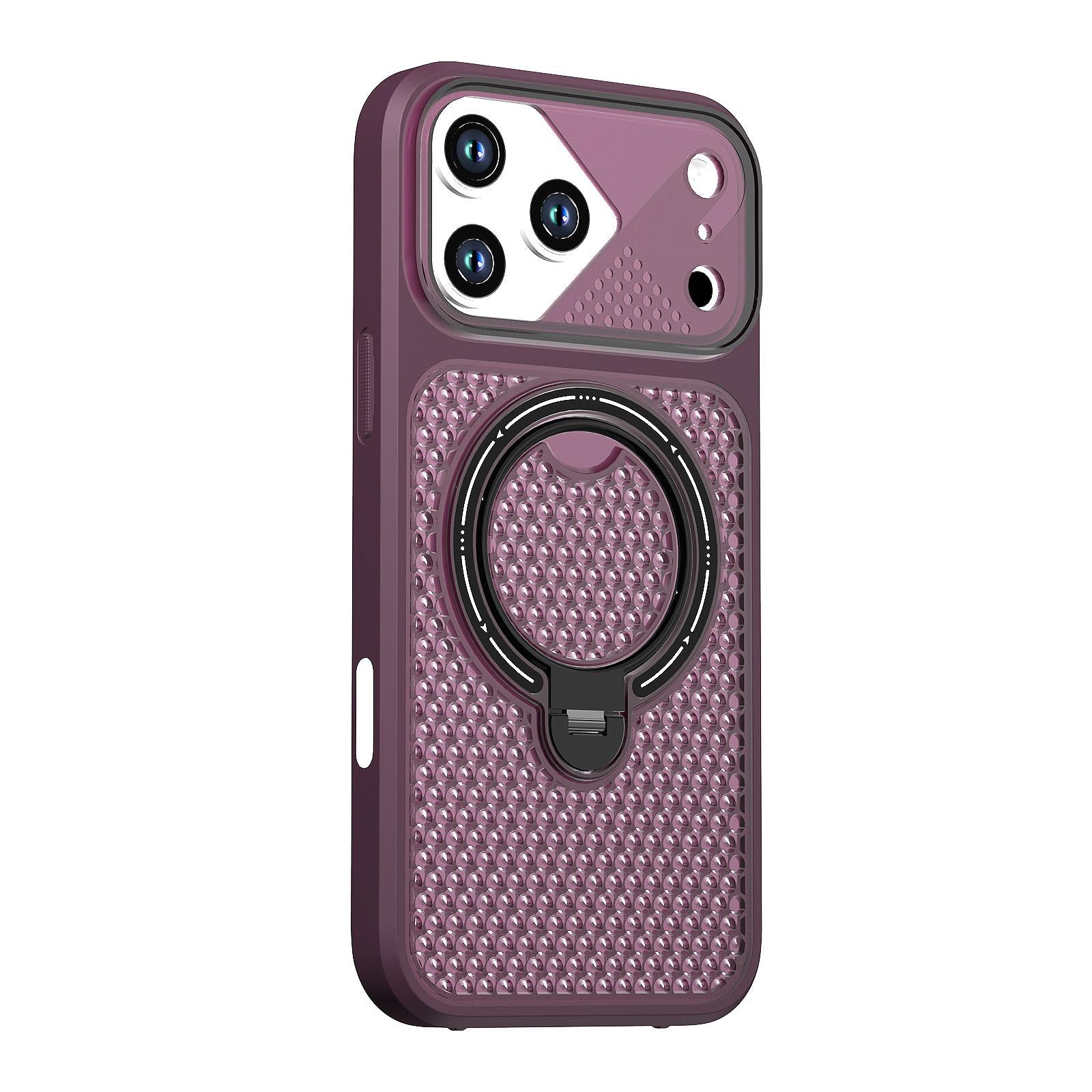 Compatible with iPhone 18 Pro Colored Cooling 360 Degree Rotation Ring Holder Magnetic Phone Case - Red