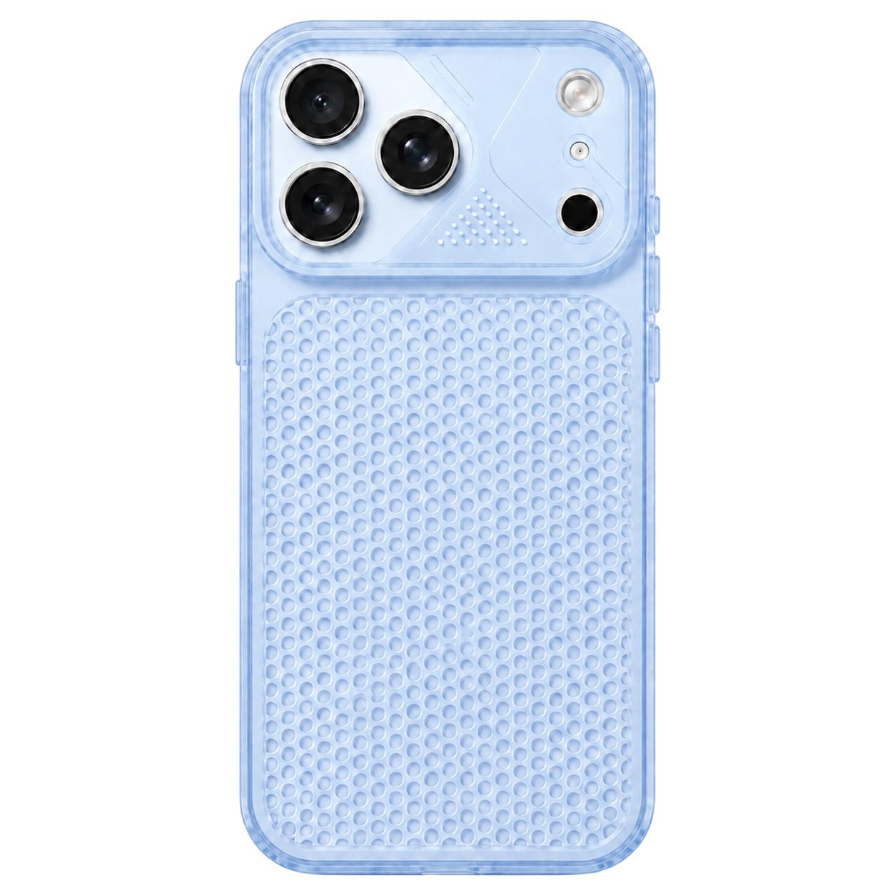 Compatible with iPhone 18 Pro Mecha Style Heat Dissipation Mesh TPU Phone Case - Transparent Blue