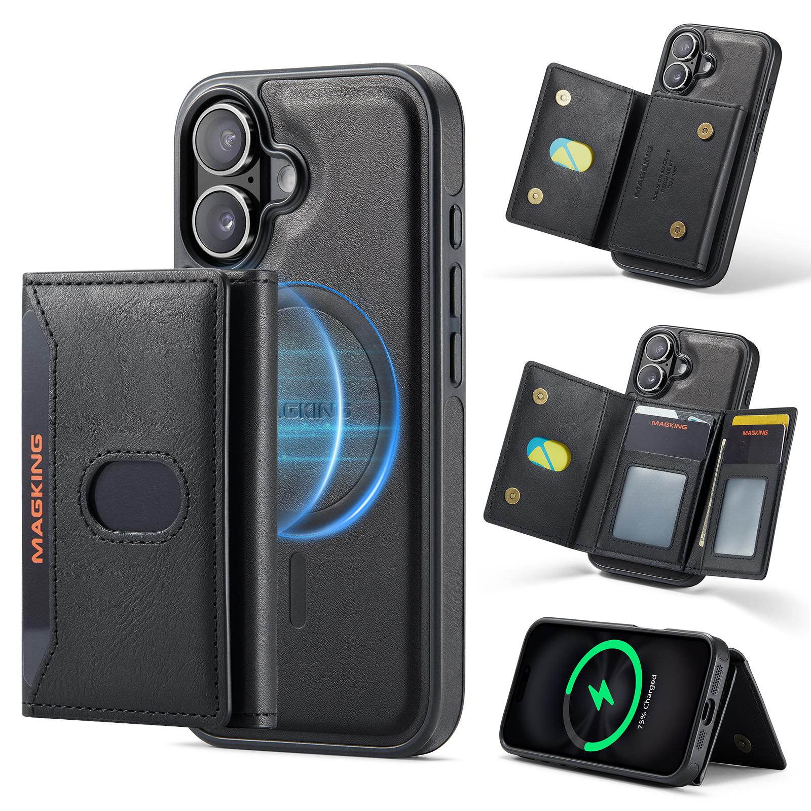 Compatible with iPhone 18 MAGKING K5 Series RFID Tri-fold Card Bag Detachable Magnetic Phone Case - Black