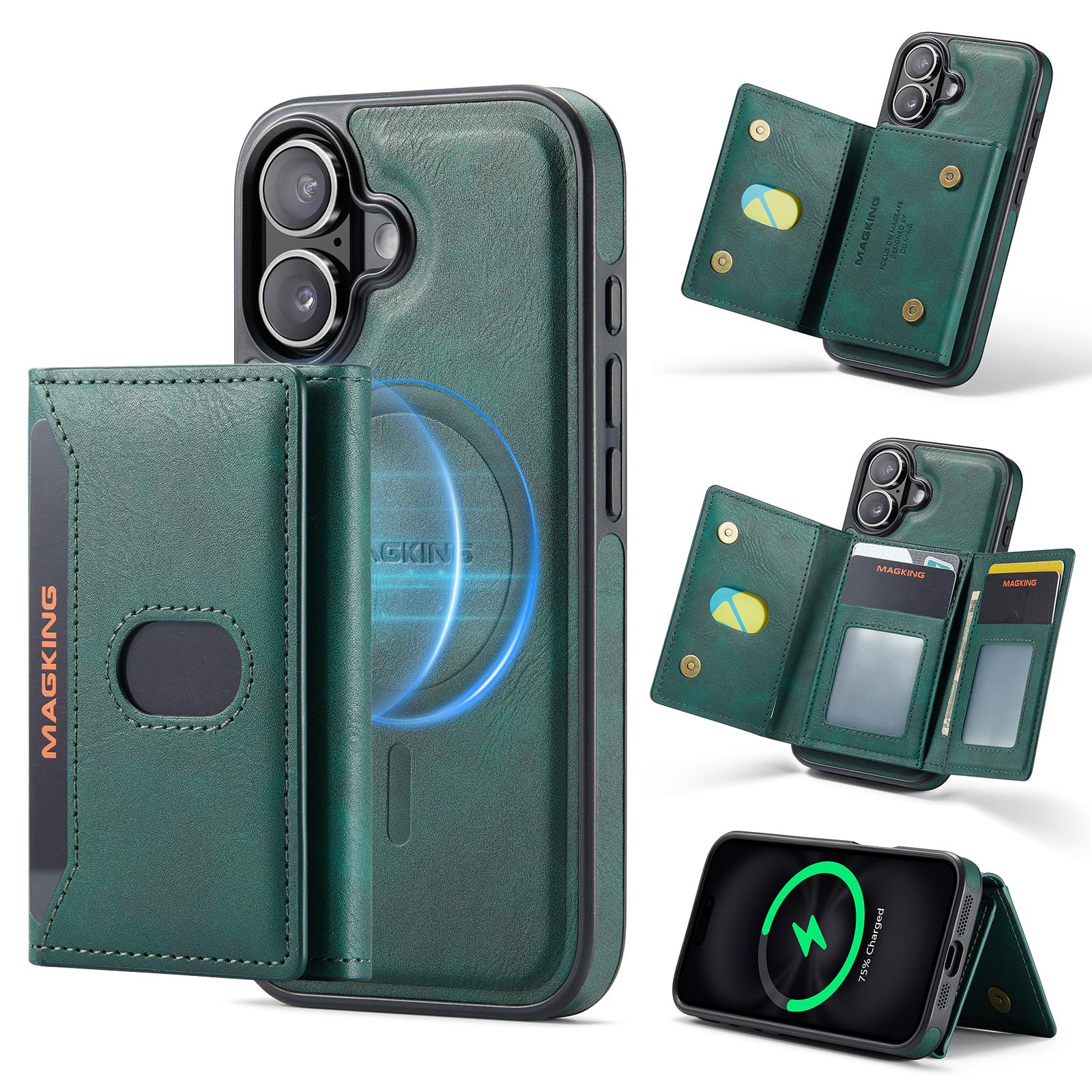 Compatible with iPhone 18 MAGKING K5 Series RFID Tri-fold Card Bag Detachable Magnetic Phone Case - Green