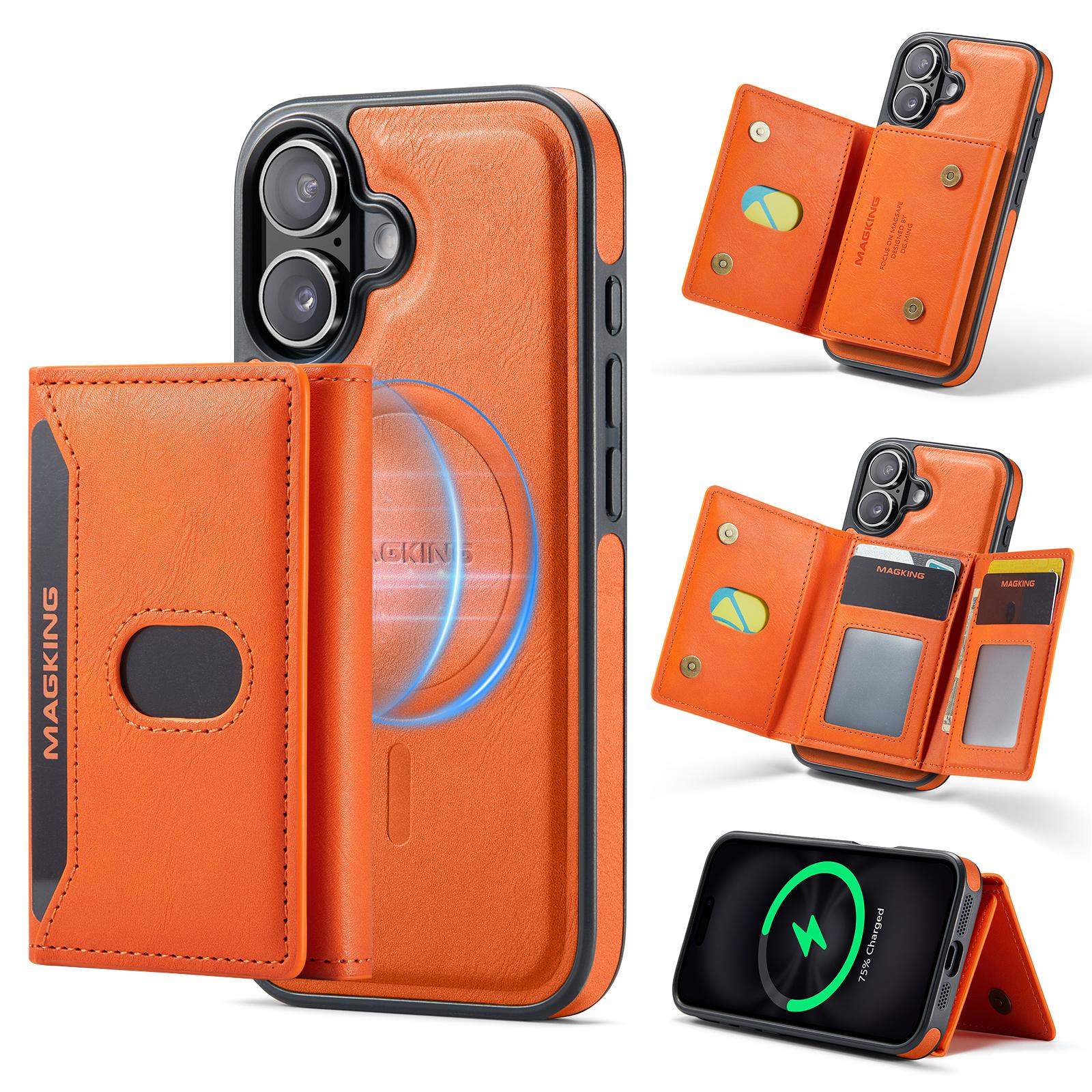 Compatible with iPhone 18 MAGKING K5 Series RFID Tri-fold Card Bag Detachable Magnetic Phone Case - Orange