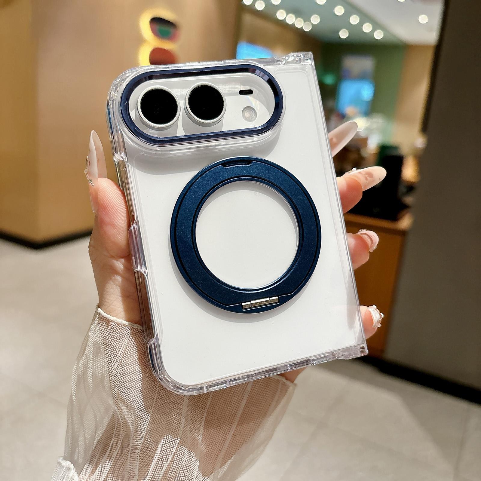 Compatible with iPhone Duo Acrylic PC Magnetic Phone Case with 360-degree Rotating Ring Holder - Blue