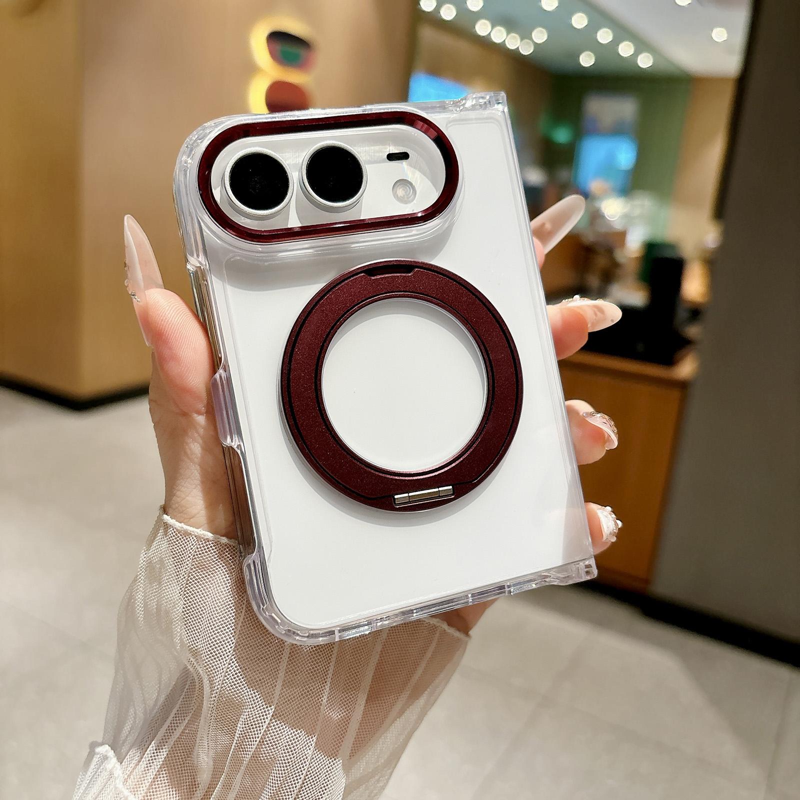 Compatible with iPhone Duo Acrylic PC Magnetic Phone Case with 360-degree Rotating Ring Holder - Red