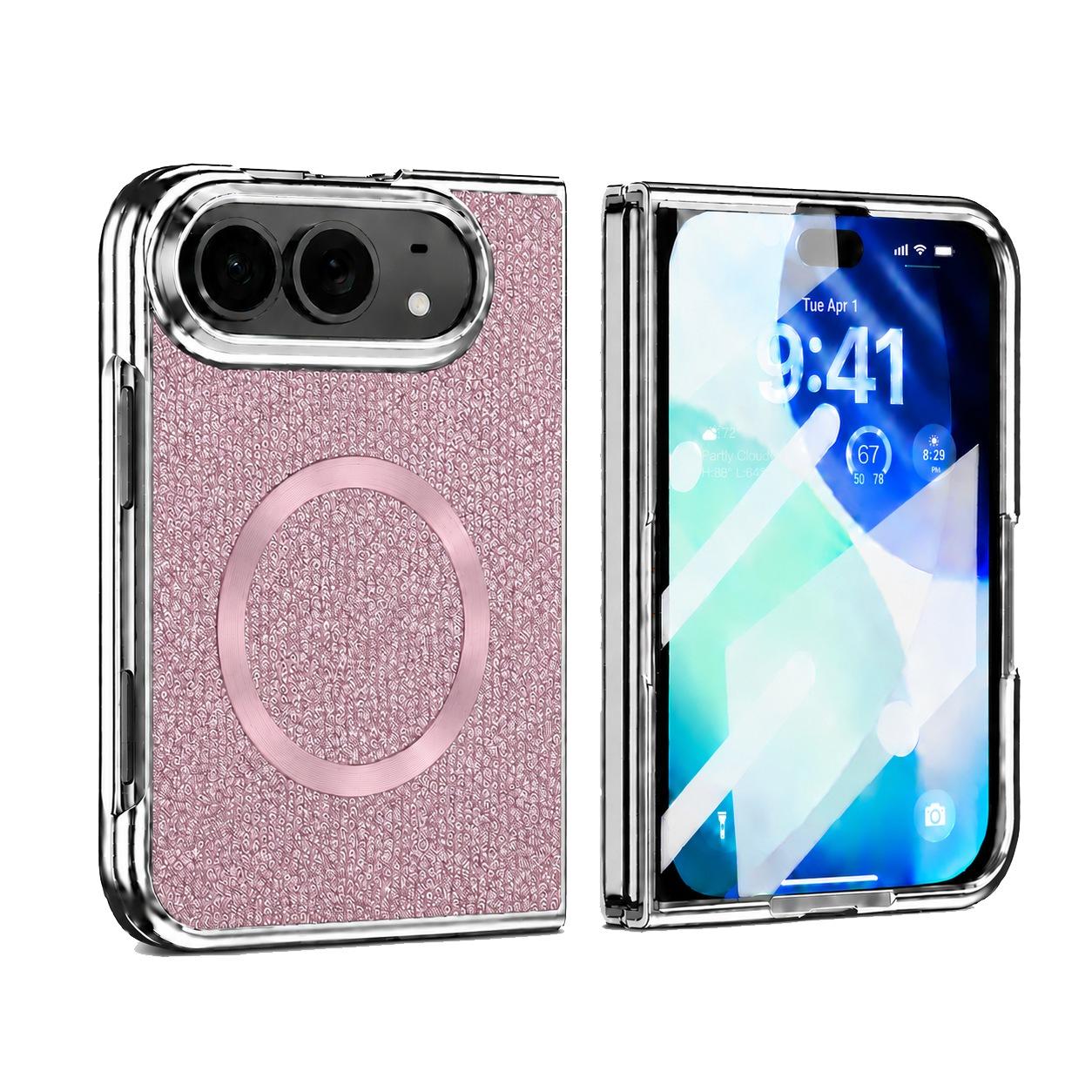 Compatible with iPhone Duo Glitter Powder Magnetic Integrated Film Phone Case - Pink