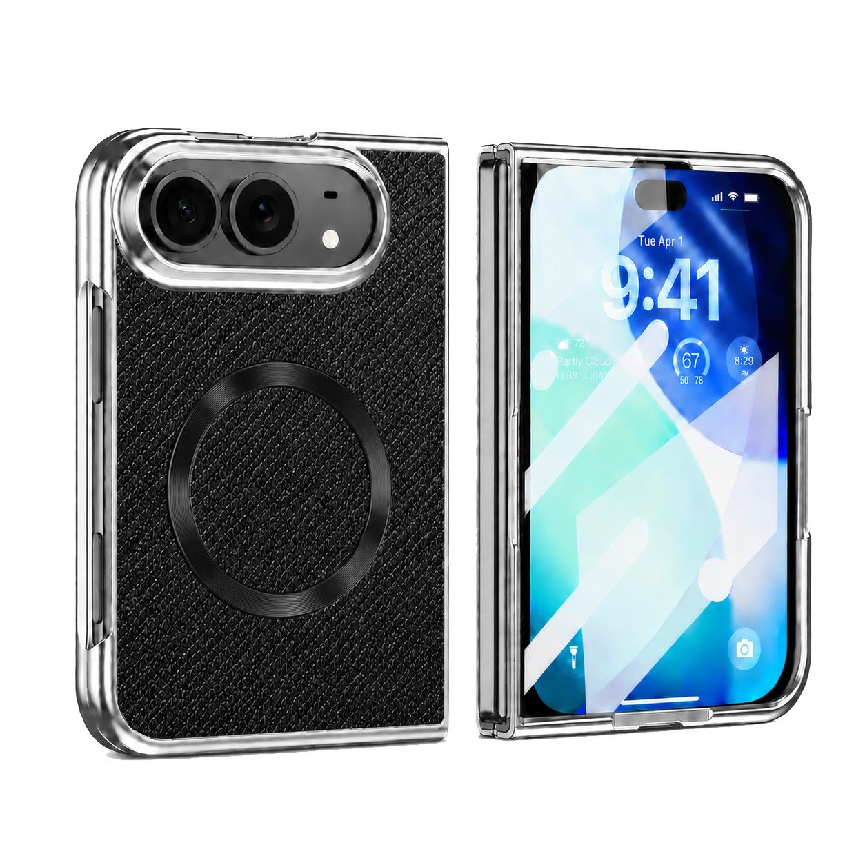 Compatible with iPhone Duo Glitter Powder Magnetic Integrated Film Phone Case - Black