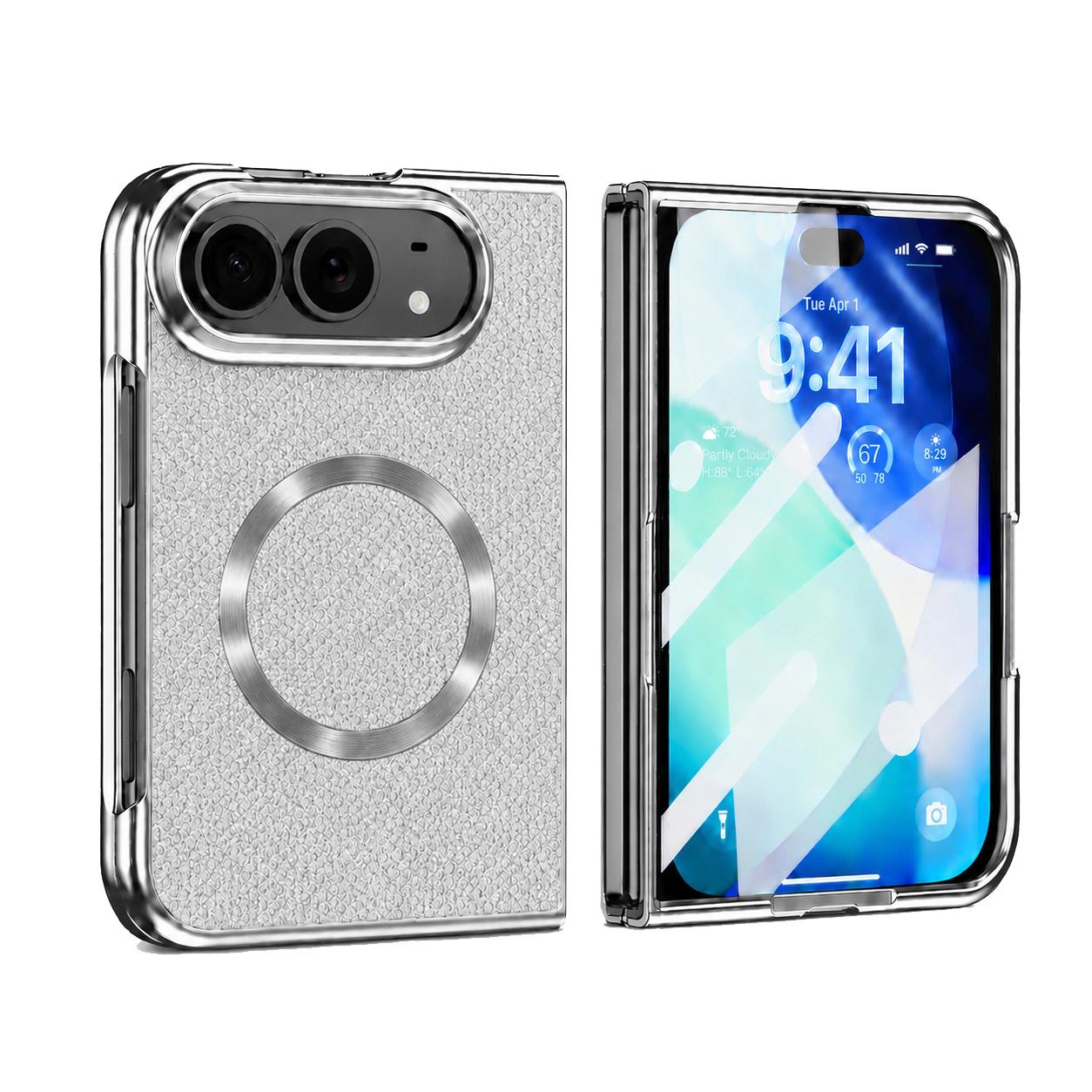 Compatible with iPhone Duo Glitter Powder Magnetic Integrated Film Phone Case - White