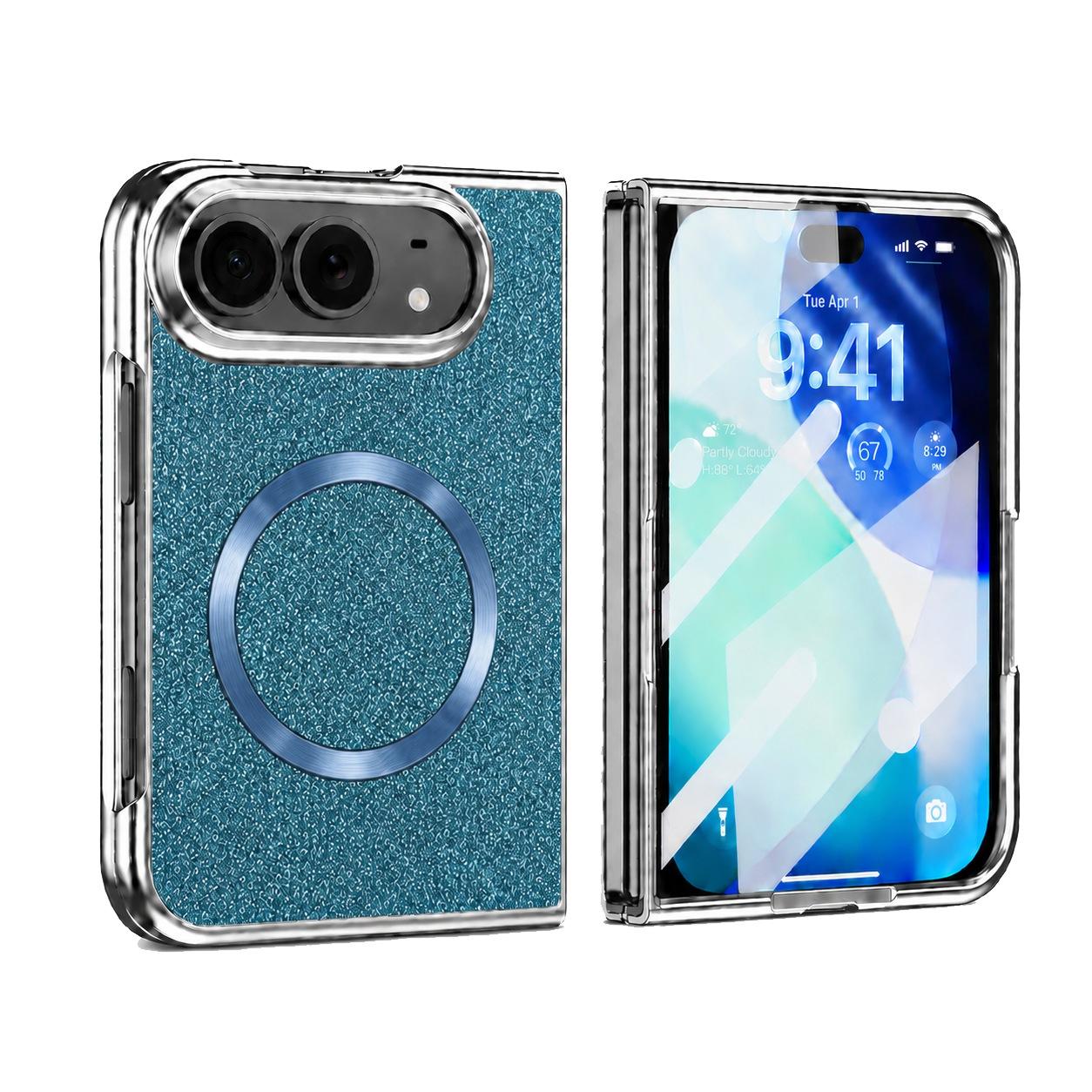 Compatible with iPhone Duo Glitter Powder Magnetic Integrated Film Phone Case - Blue