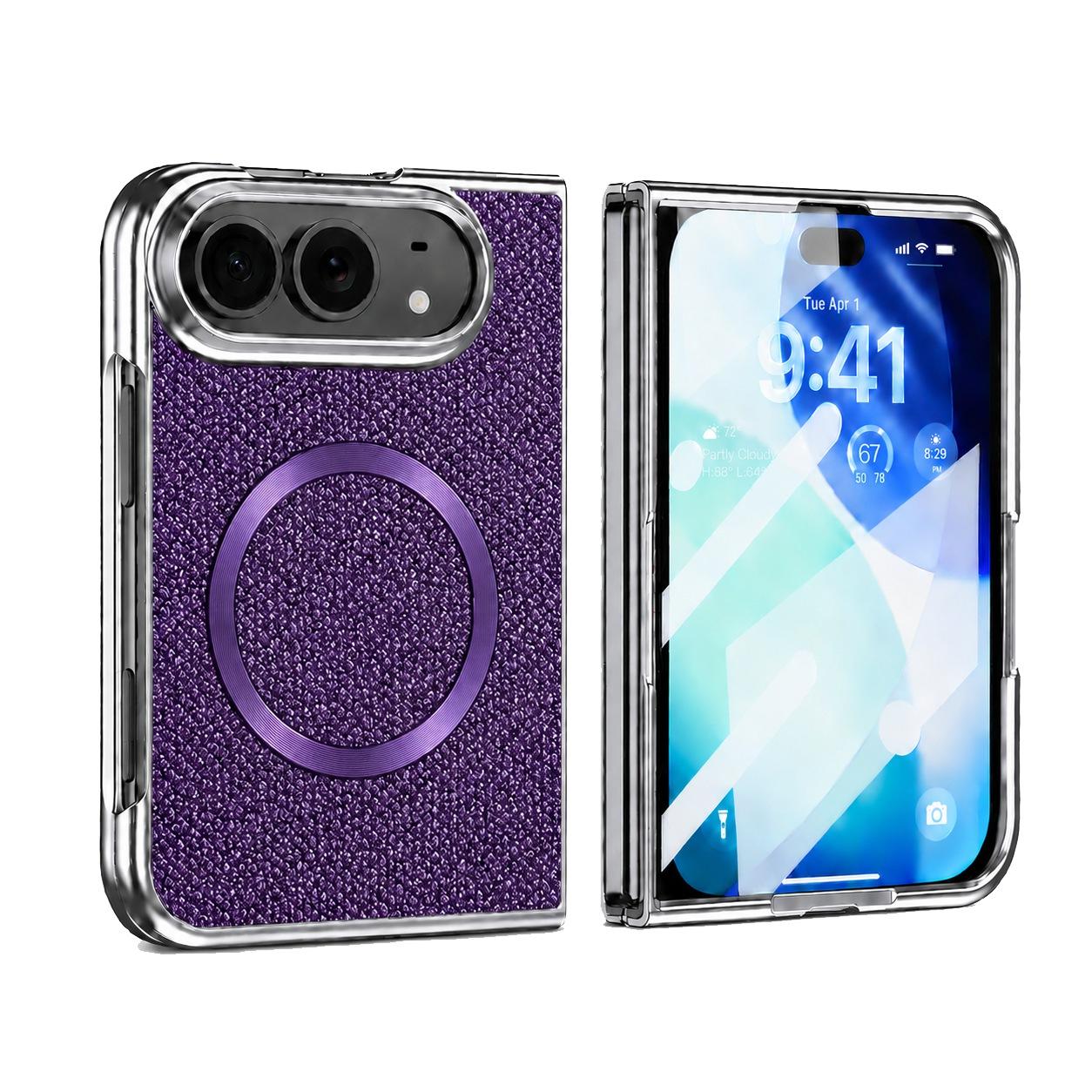 Compatible with iPhone Duo Glitter Powder Magnetic Integrated Film Phone Case - Purple